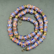 East Oasis Vintage Venetian Style Blue Glass Chevron Bead Necklace, 25 Inch Strand
