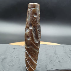 Antique Ancient Indo Tibetan Carving Agate Eye stone Bead Bird & hunter Amulet