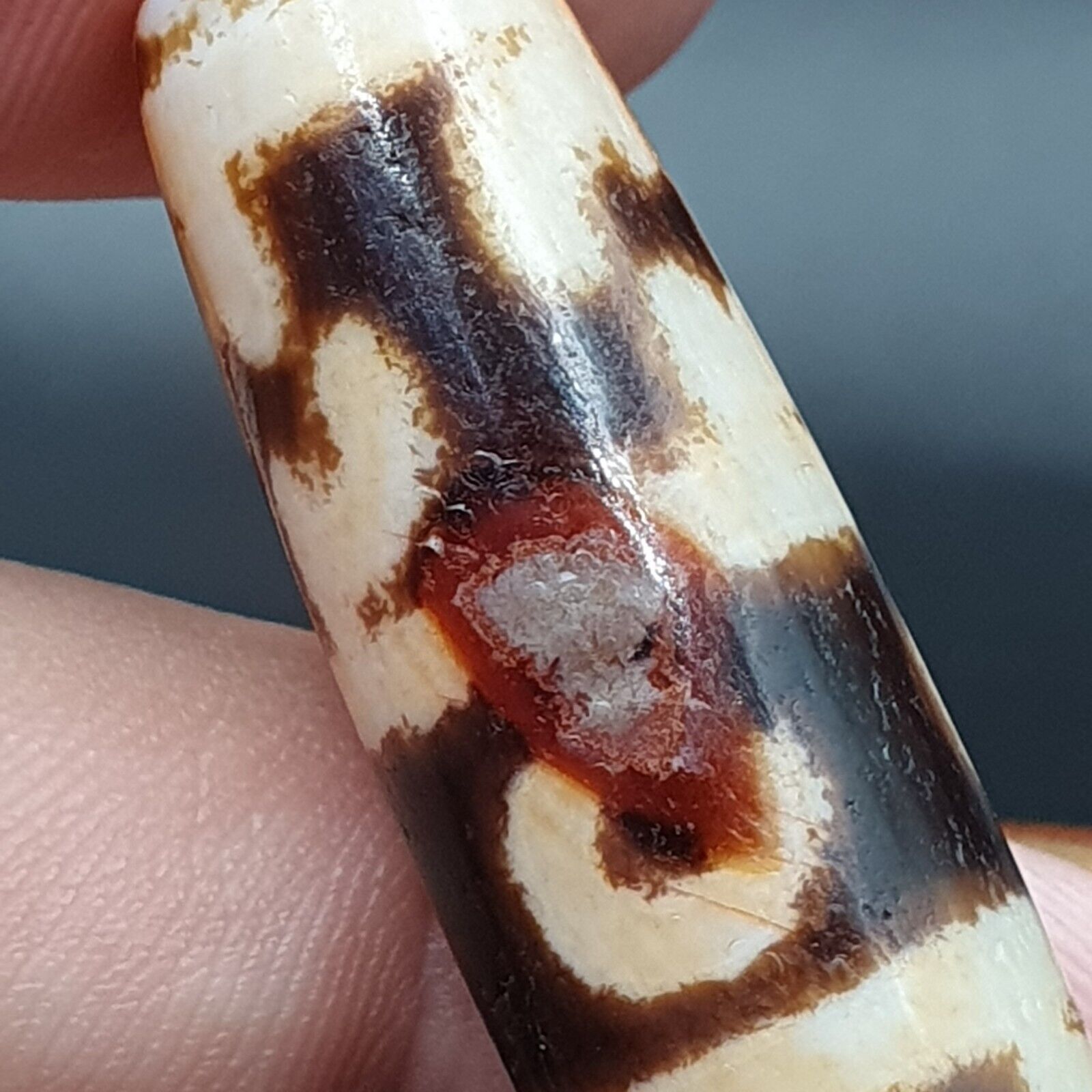 Nepalese Himalayan Tibetan Dzi Tripple Tasso 3 eyes Spiritual Amulet Mala Bead