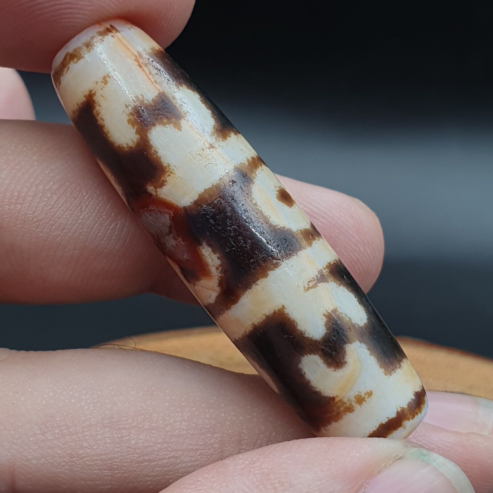 Nepalese Himalayan Tibetan Dzi Tripple Tasso 3 eyes Spiritual Amulet Mala Bead