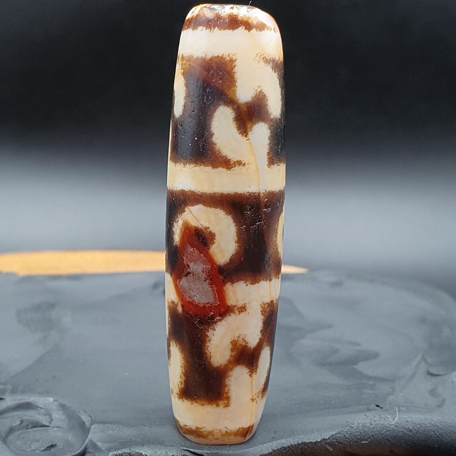 Nepalese Himalayan Tibetan Dzi Tripple Tasso 3 eyes Spiritual Amulet Mala Bead