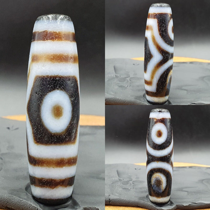 Protective Bead Amulet Vintage Old Indo Tibetan Black and White Agate Pure 3 Eye
