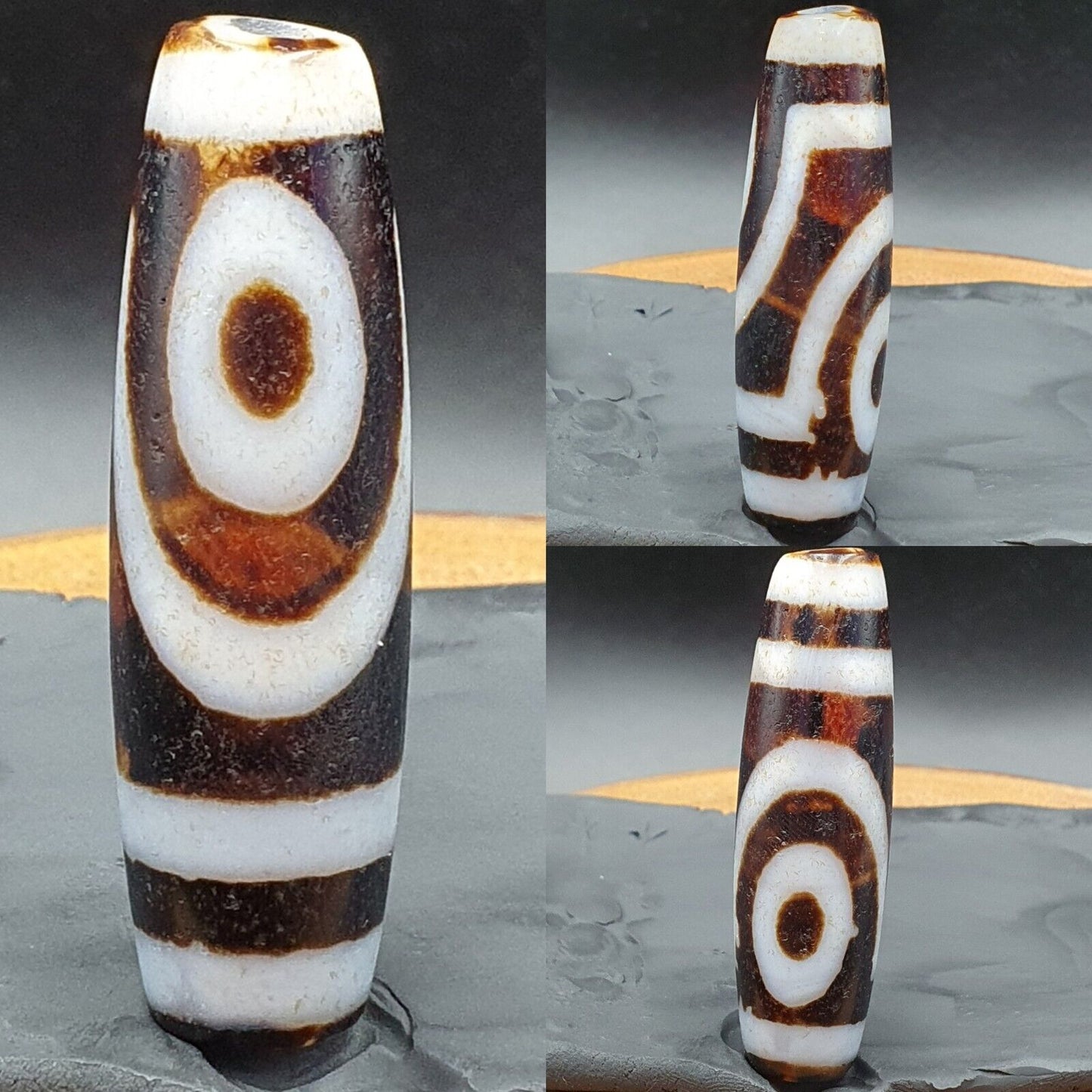 Vintage altes indotibetisches ROTES UND WEIßES Achat-2-Augen-Steinperlen-Amulett