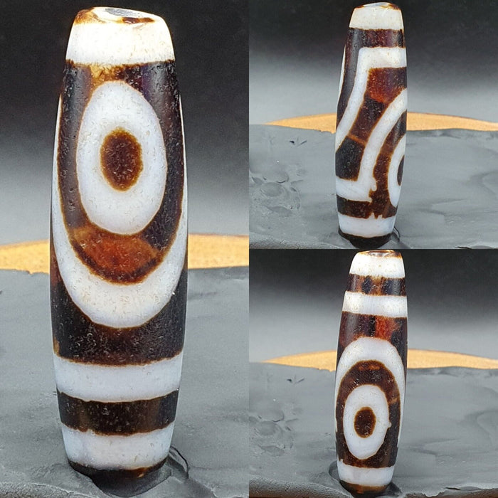 Vintage Old Indo Tibetan Red and White Agate 2 Eye Stone Bead Amulet