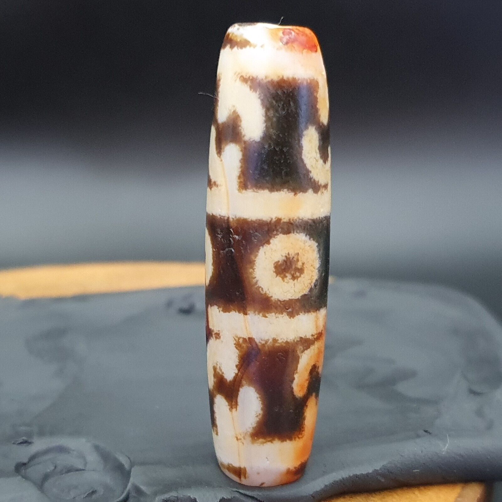 Nepalese Himalayan Tibetan Dzi Tripple Tasso 3 eyes Spiritual Amulet Mala Bead