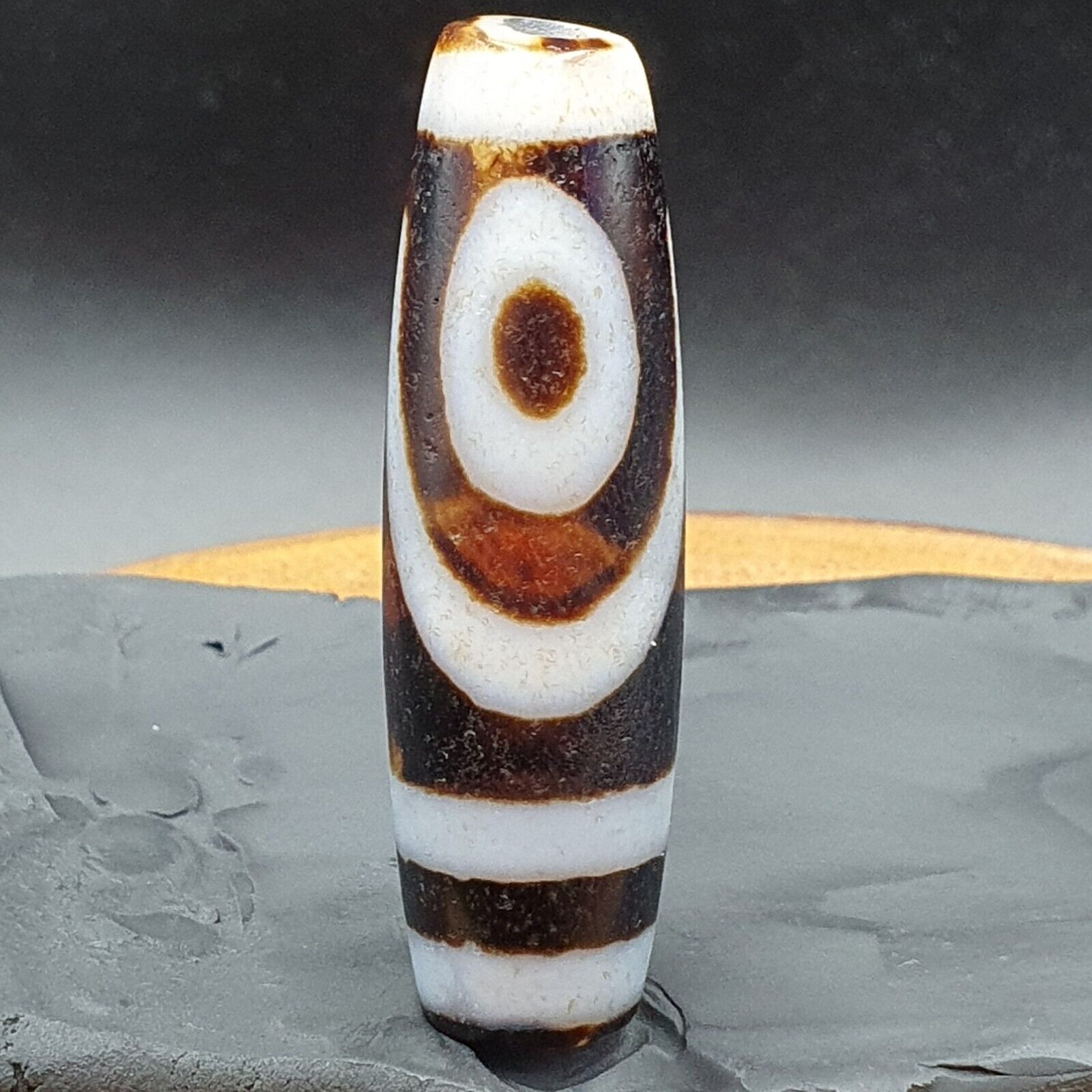 Vintage Old Indo Tibetan RED AND WHITE Agate 2 Eye stone Bead Amulet