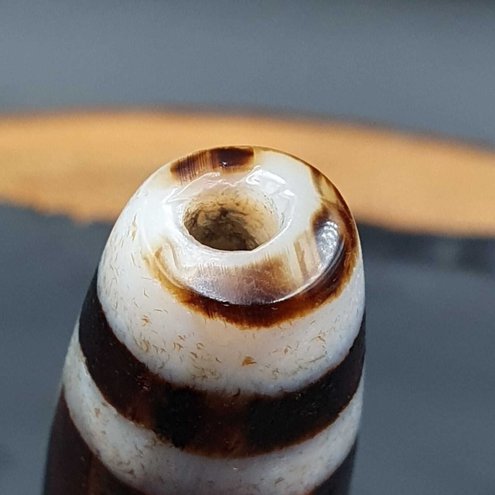 Vintage Old Indo Tibetan RED AND WHITE Agate 2 Eye stone Bead Amulet