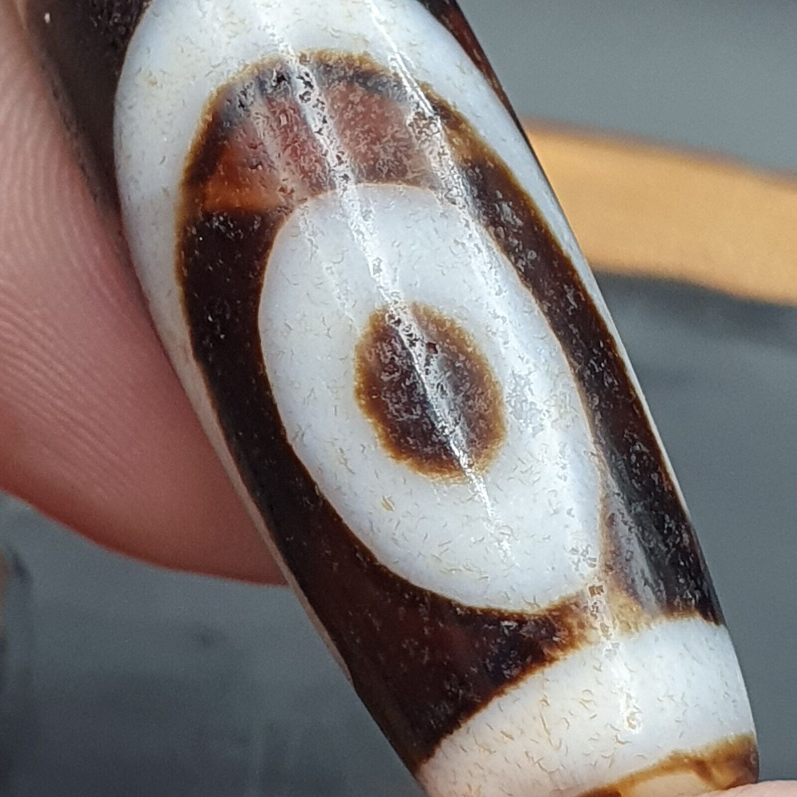 Vintage Old Indo Tibetan RED AND WHITE Agate 2 Eye stone Bead Amulet