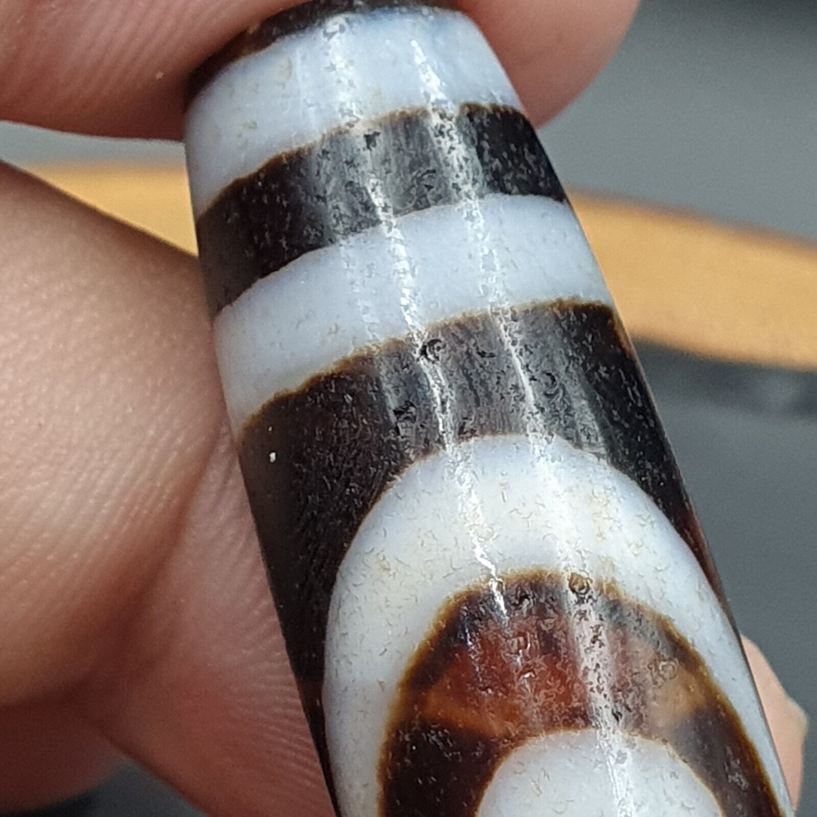 Vintage Old Indo Tibetan RED AND WHITE Agate 2 Eye stone Bead Amulet