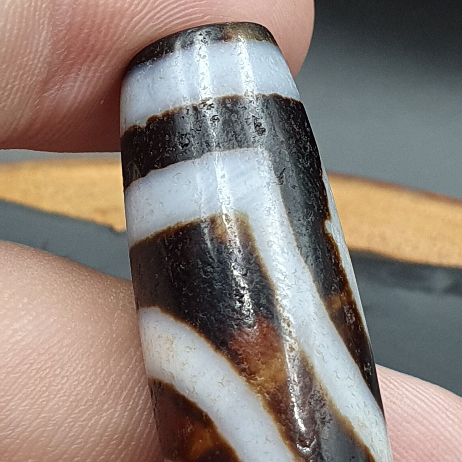 Vintage Old Indo Tibetan RED AND WHITE Agate 2 Eye stone Bead Amulet