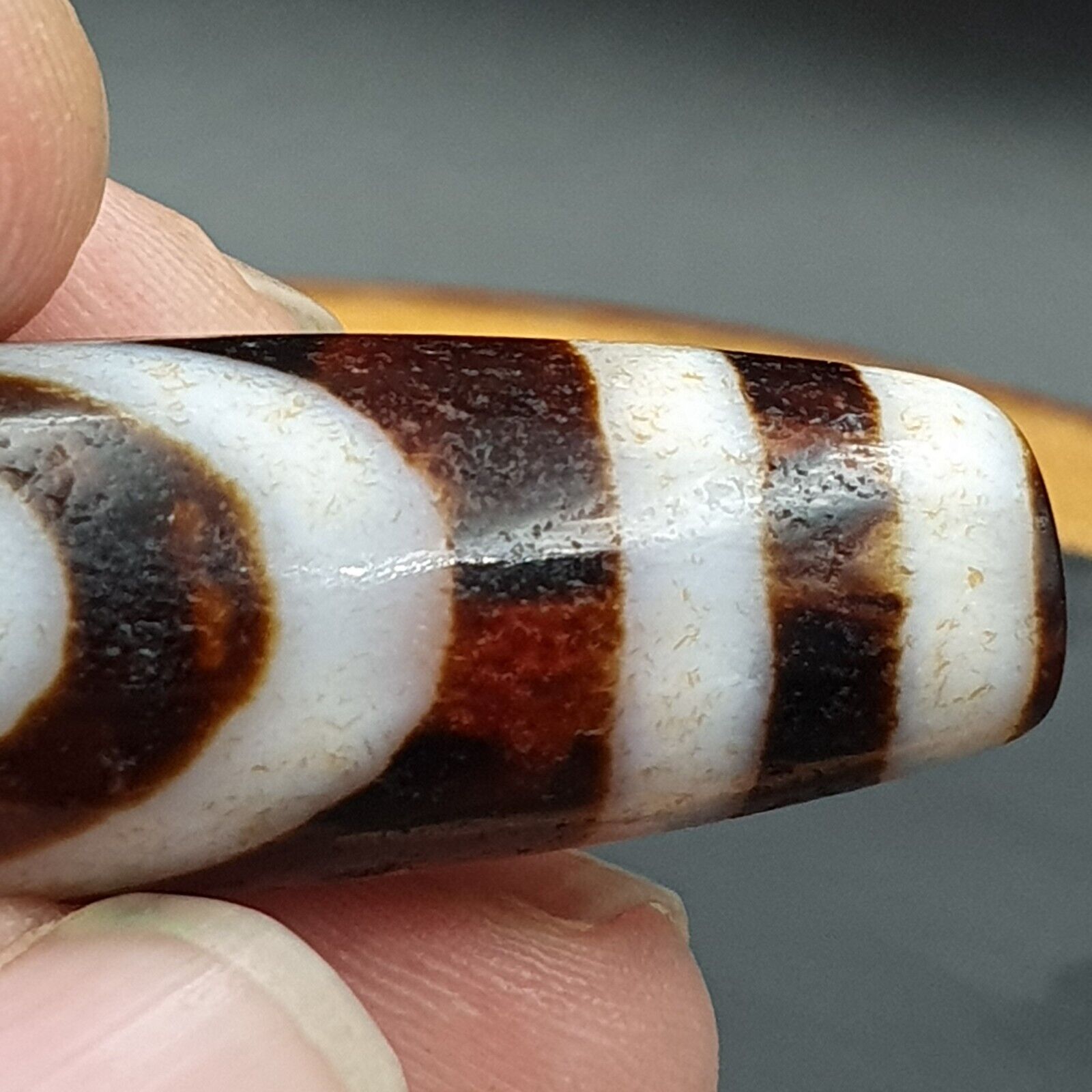 Vintage Old Indo Tibetan RED AND WHITE Agate 2 Eye stone Bead Amulet