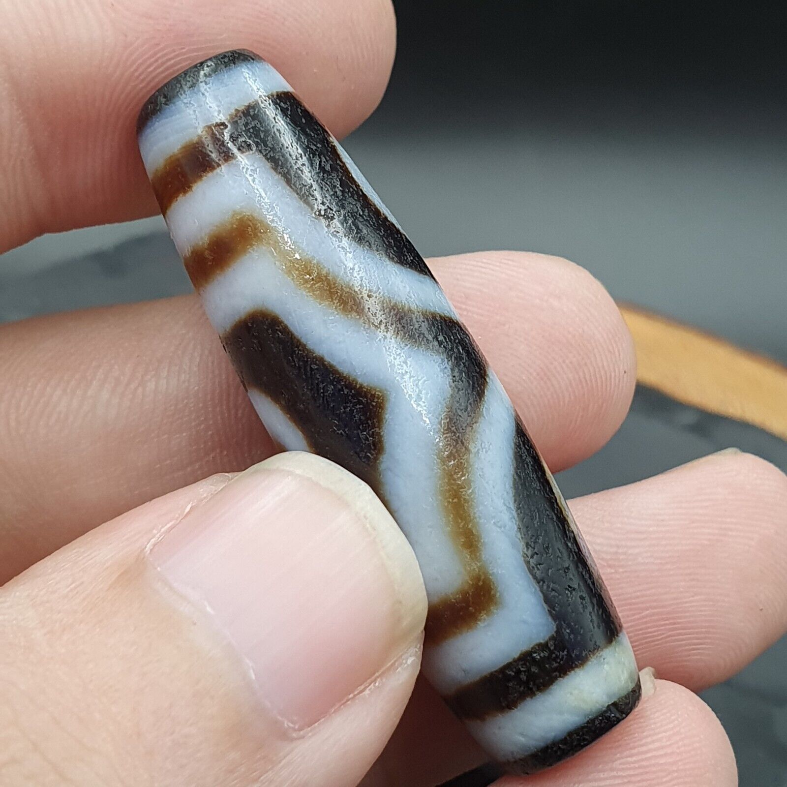 Protective Bead Amulet Vintage Old Indo Tibetan BLACK AND WHITE Agate pure 3 Eye