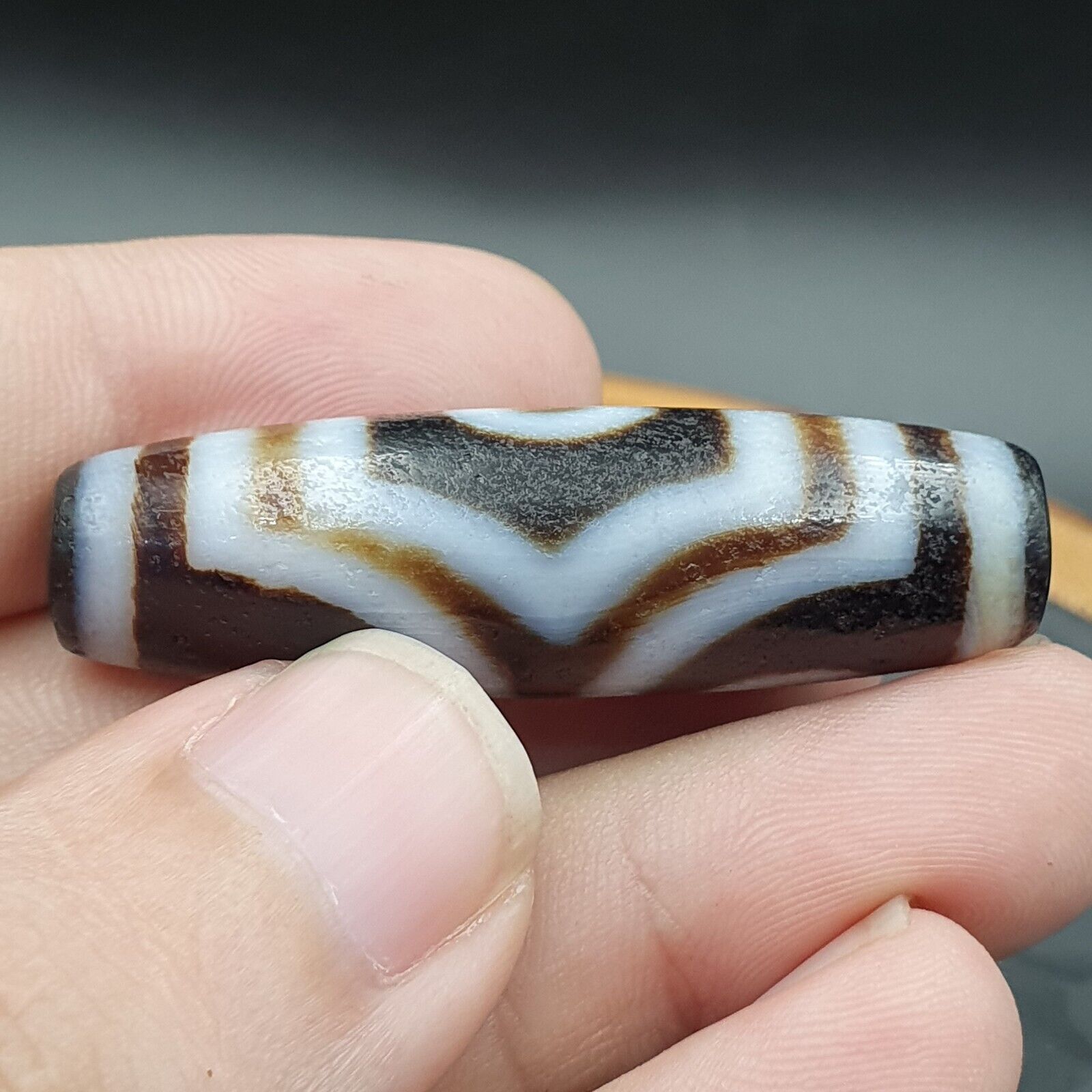 Protective Bead Amulet Vintage Old Indo Tibetan BLACK AND WHITE Agate pure 3 Eye