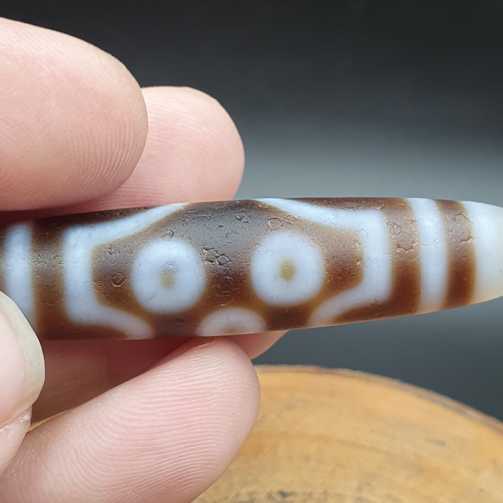 Vintage Old Himalayan Indo Tibetan 7 Eyes Dzi Amulet Pendant Bead B23