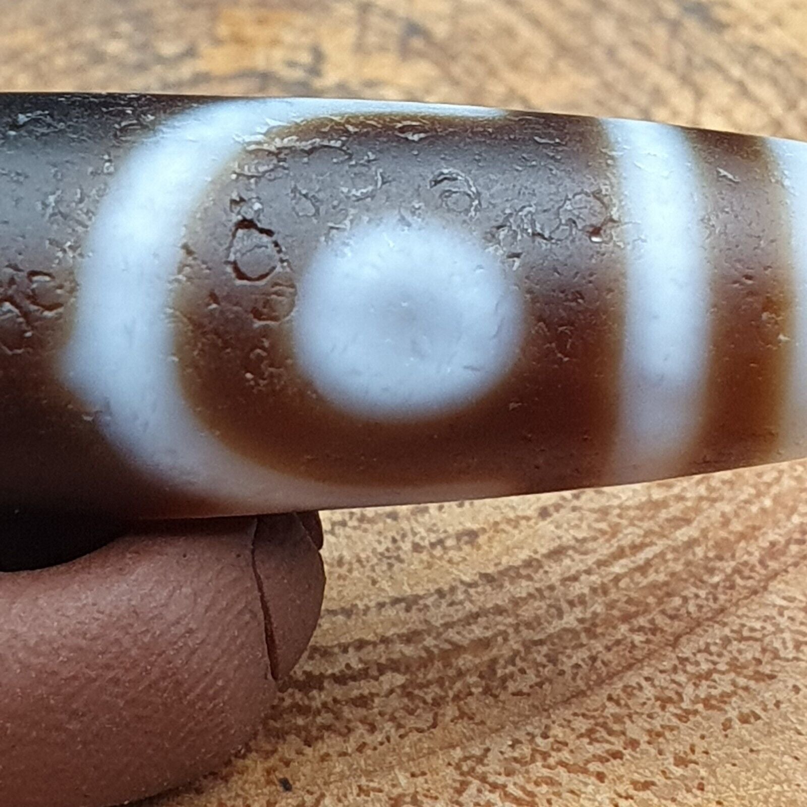 Vintage Old Himalayan Indo Tibetan 7 Eyes Dzi Amulet Pendant Bead B23