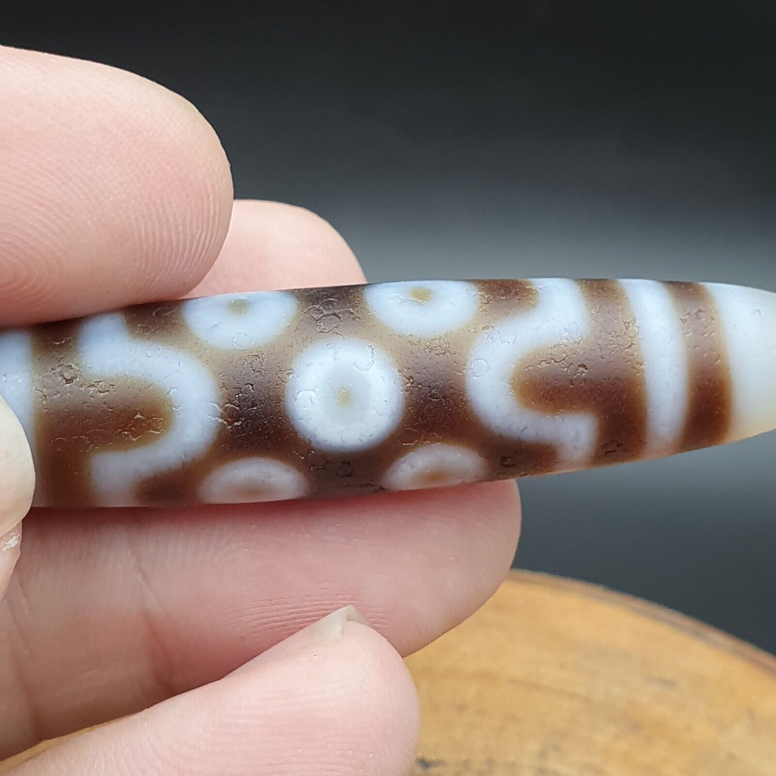 Vintage Old Himalayan Indo Tibetan 7 Eyes Dzi Amulet Pendant Bead B23