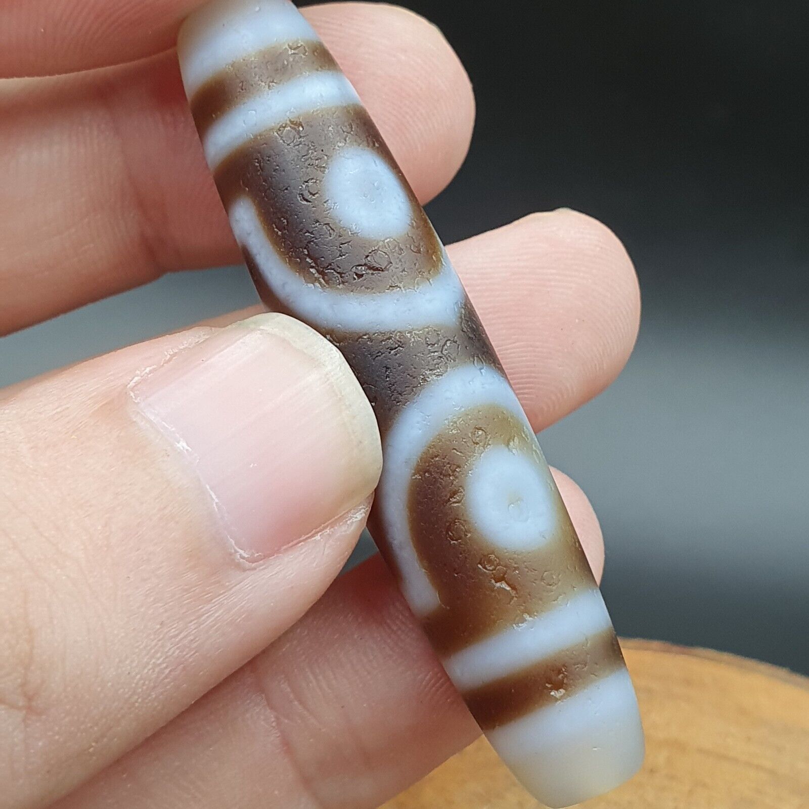 Vintage Old Himalayan Indo Tibetan 7 Eyes Dzi Amulet Pendant Bead B23