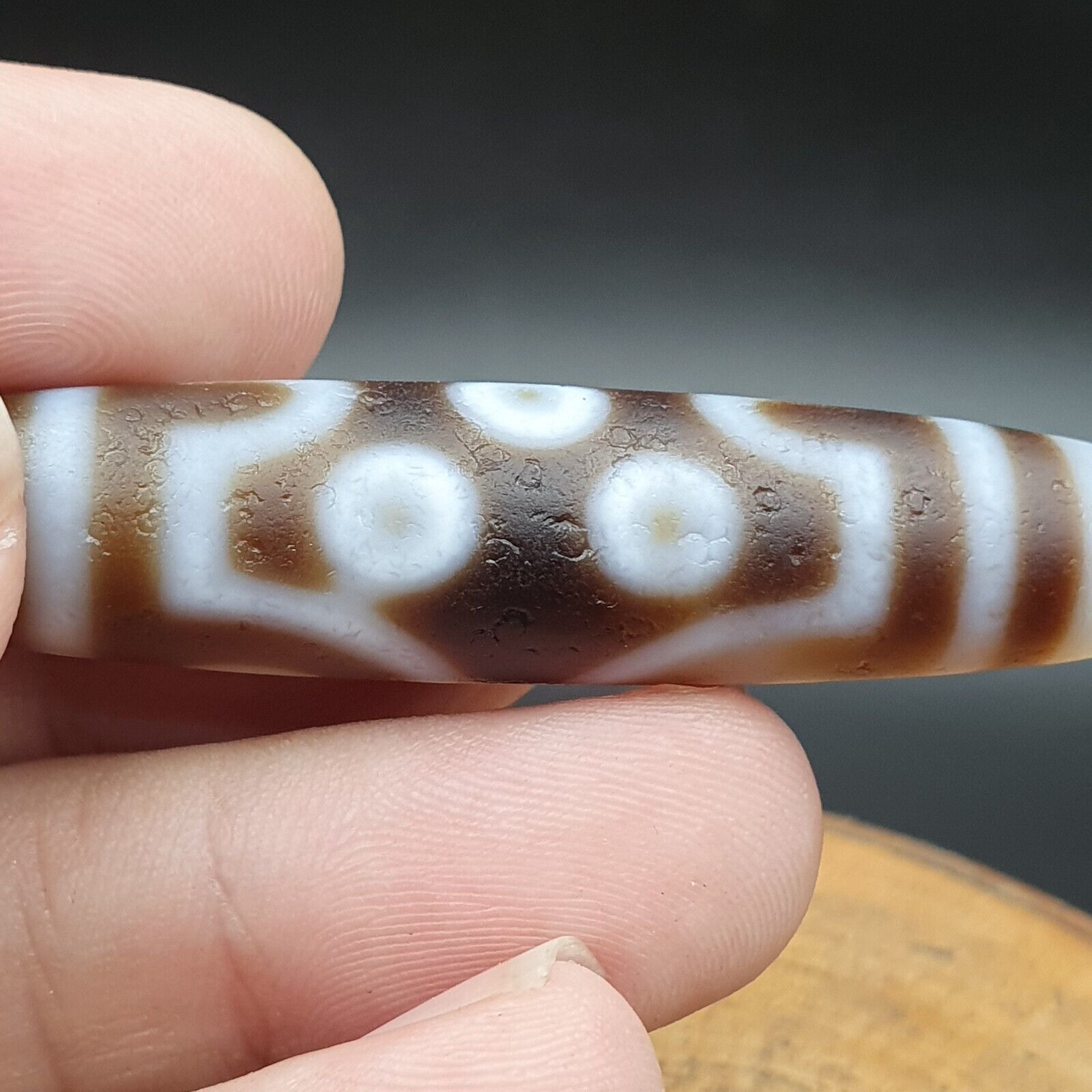 Vintage Old Himalayan Indo Tibetan 7 Eyes Dzi Amulet Pendant Bead B23