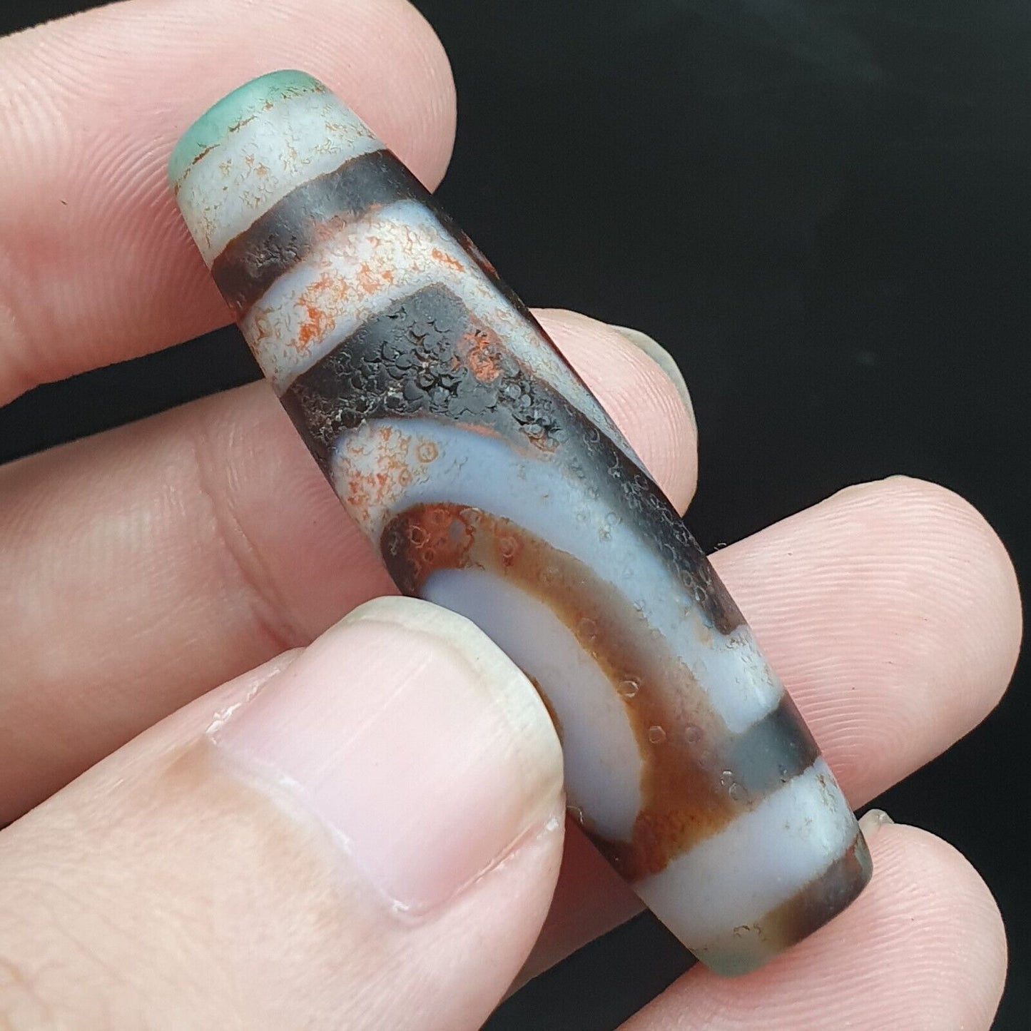 復古舊喜馬拉雅印藏 2 眼圖案天珠護身符吊墜珠 B28