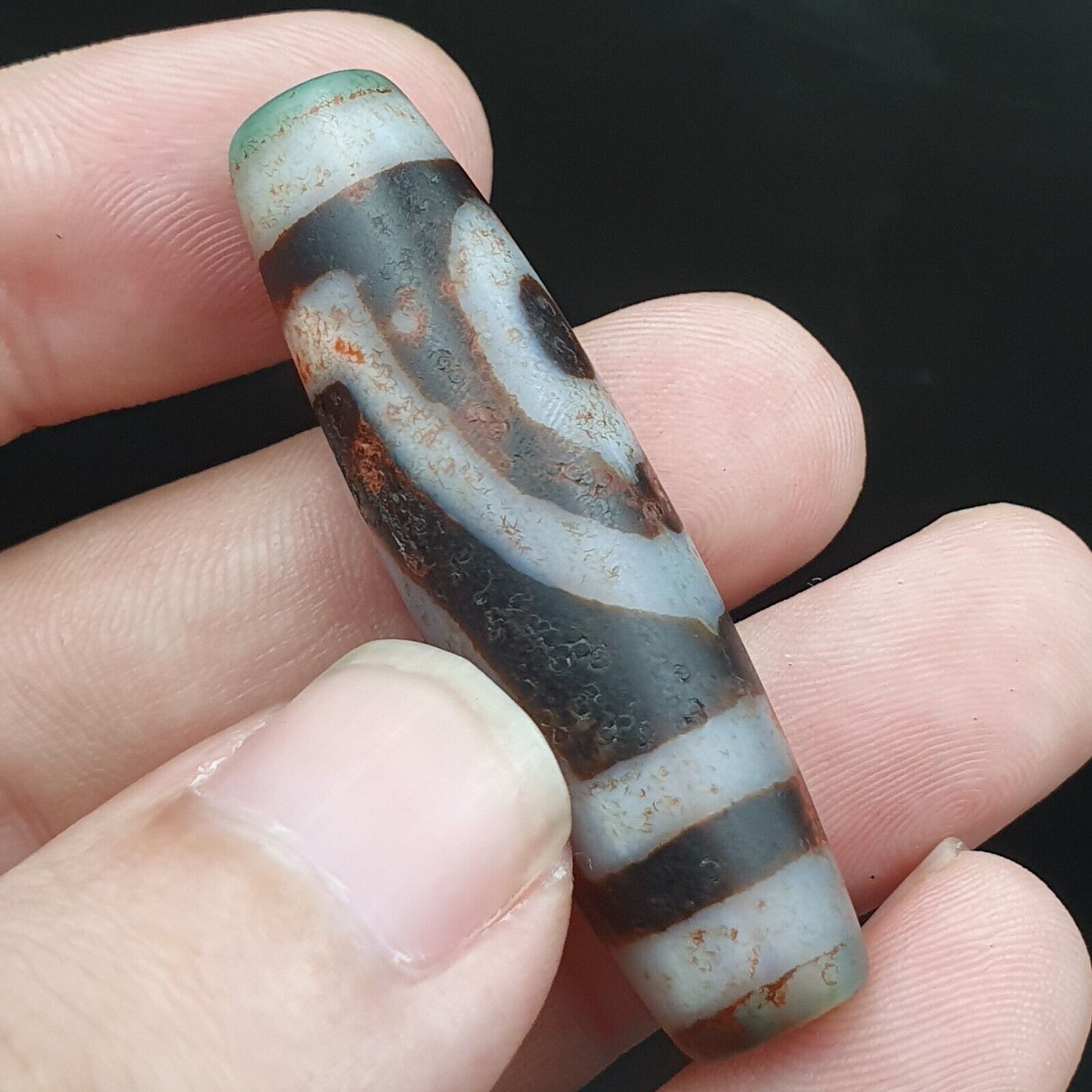 復古舊喜馬拉雅印藏 2 眼圖案天珠護身符吊墜珠 B28