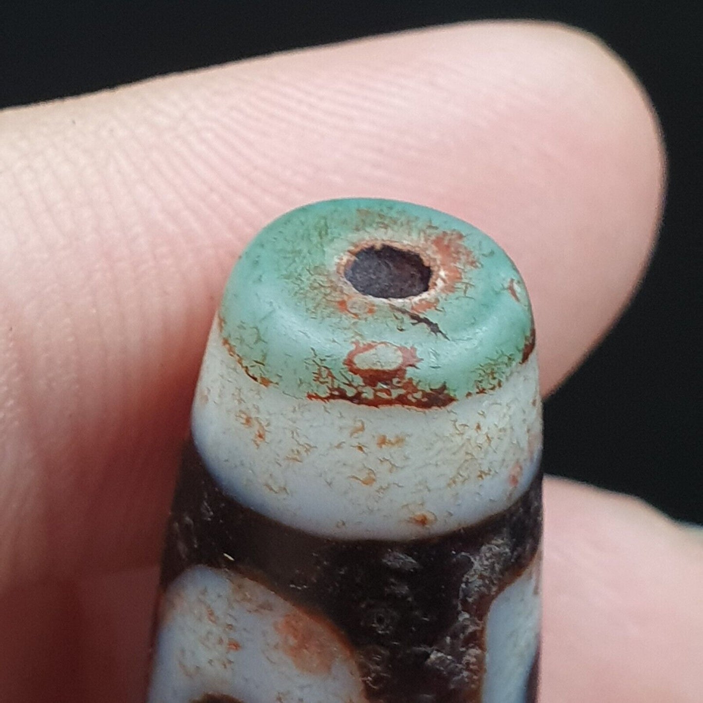 復古舊喜馬拉雅印藏 2 眼圖案天珠護身符吊墜珠 B28