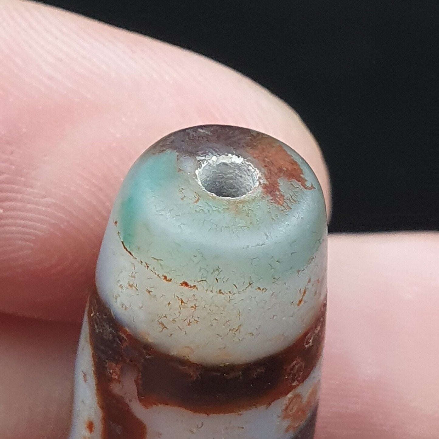 復古舊喜馬拉雅印藏 2 眼圖案天珠護身符吊墜珠 B28
