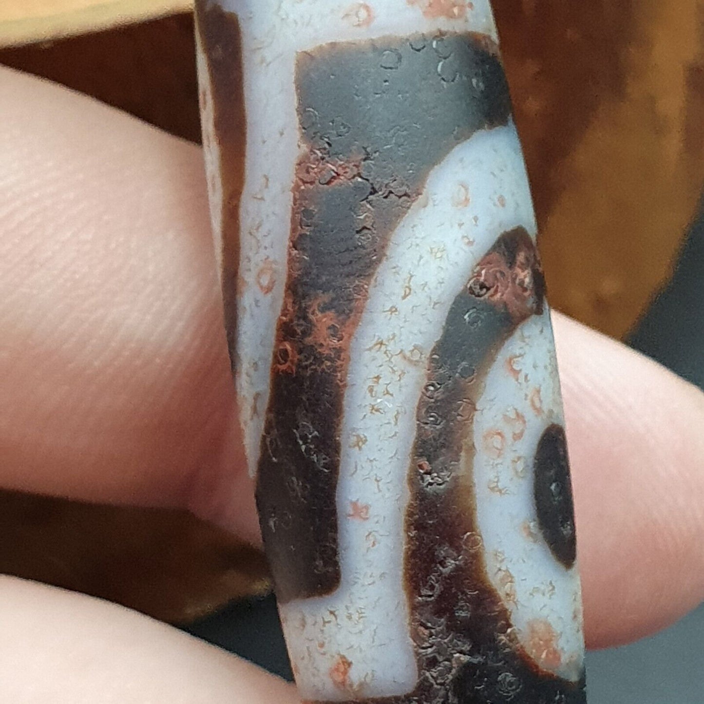 復古舊喜馬拉雅印藏 2 眼圖案天珠護身符吊墜珠 B28