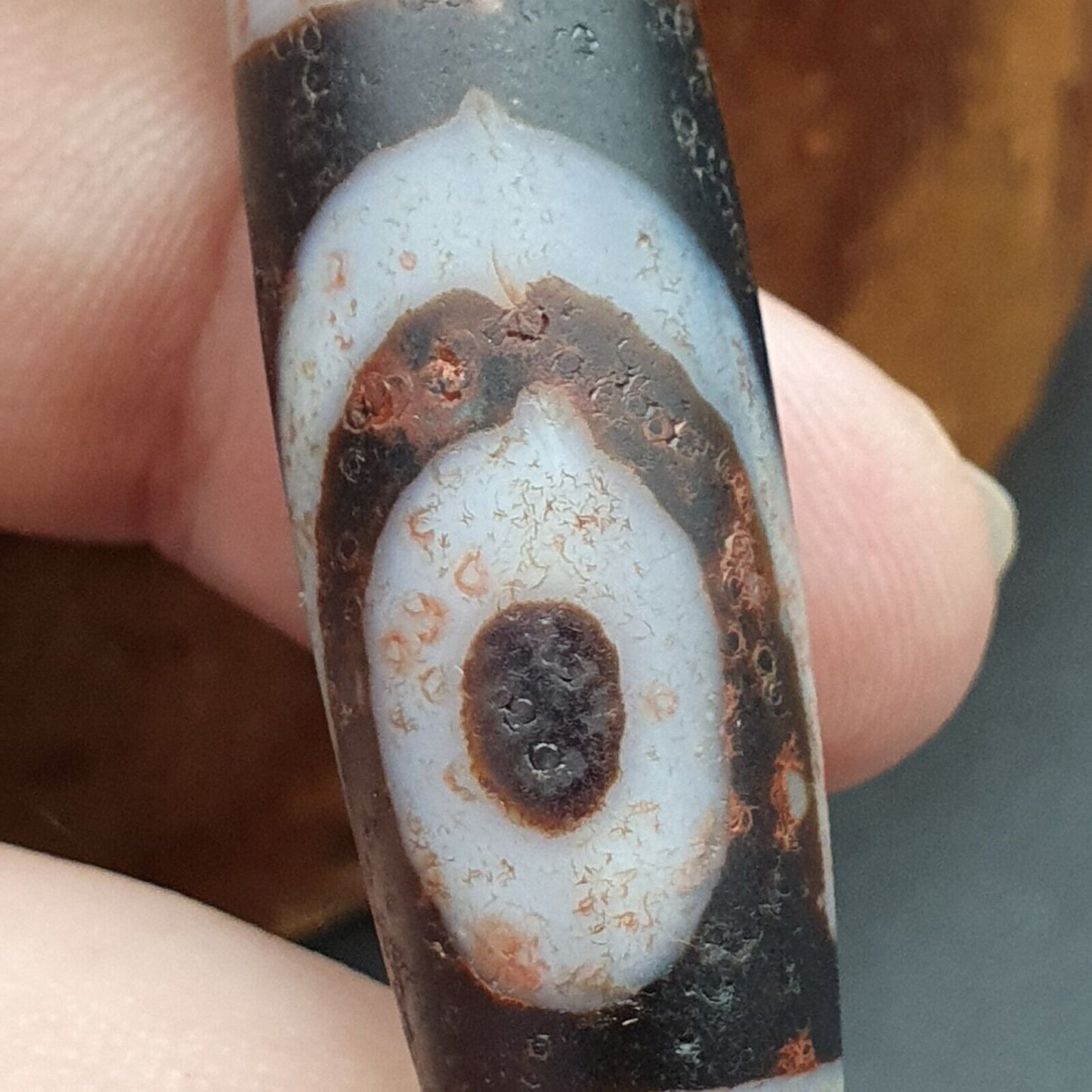 復古舊喜馬拉雅印藏 2 眼圖案天珠護身符吊墜珠 B28