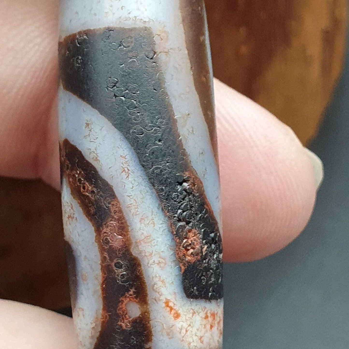 復古舊喜馬拉雅印藏 2 眼圖案天珠護身符吊墜珠 B28