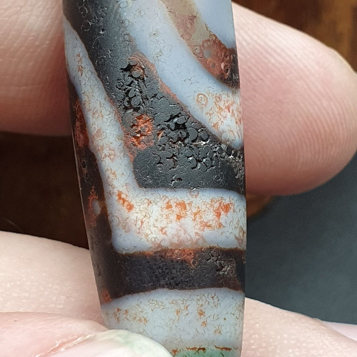 復古舊喜馬拉雅印藏 2 眼圖案天珠護身符吊墜珠 B28
