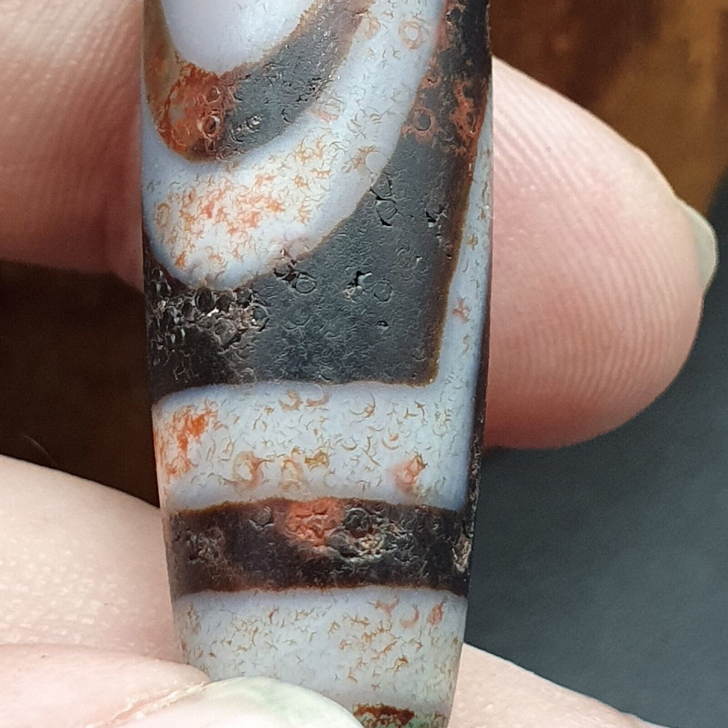 復古舊喜馬拉雅印藏 2 眼圖案天珠護身符吊墜珠 B28