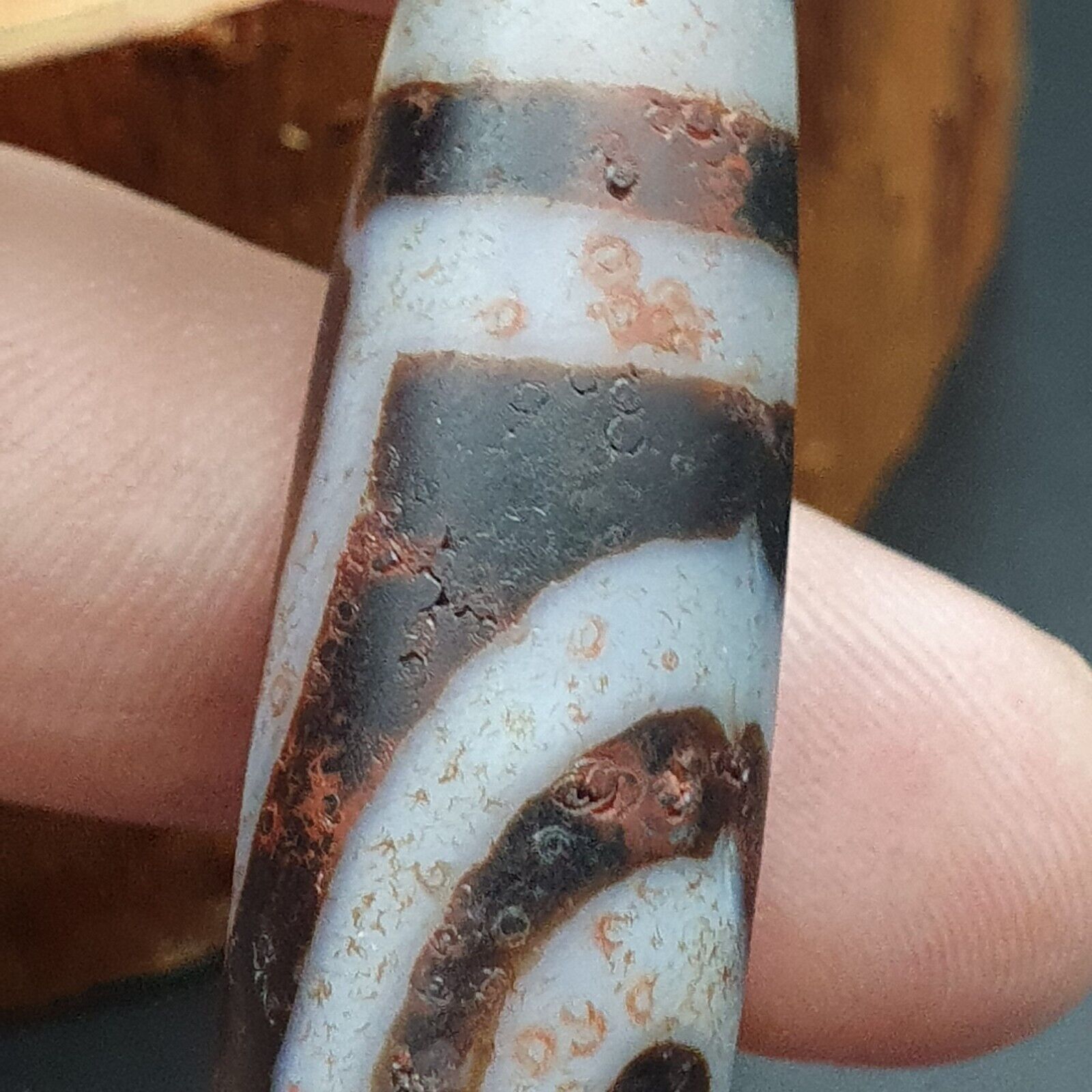 Vintage Old Himalayan Indo Tibetan 2 Eyes pattern Dzi Amulet Pendant Bead B28