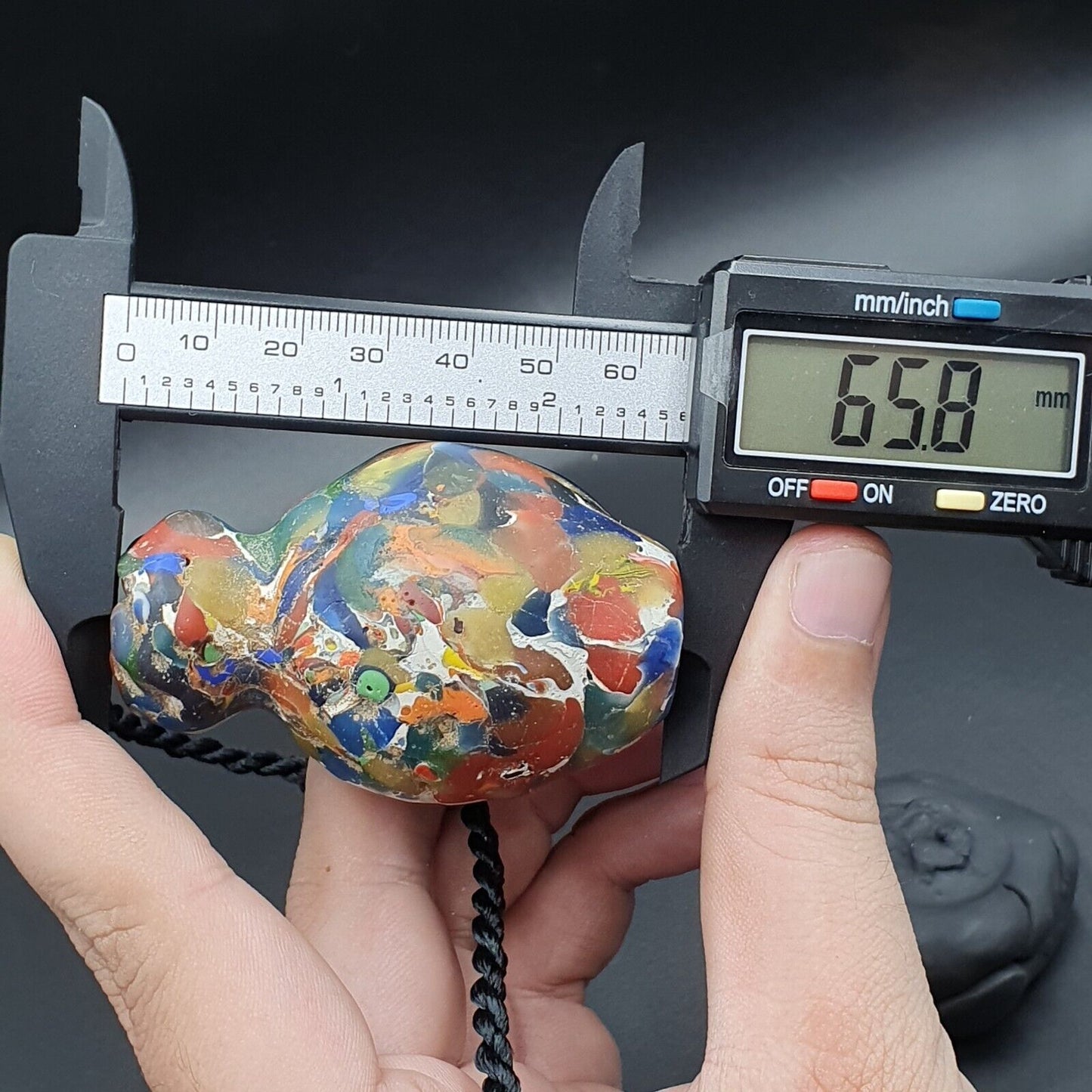 帶裝飾圖案的大型古代馬賽克玻璃加布里珠 65 毫米