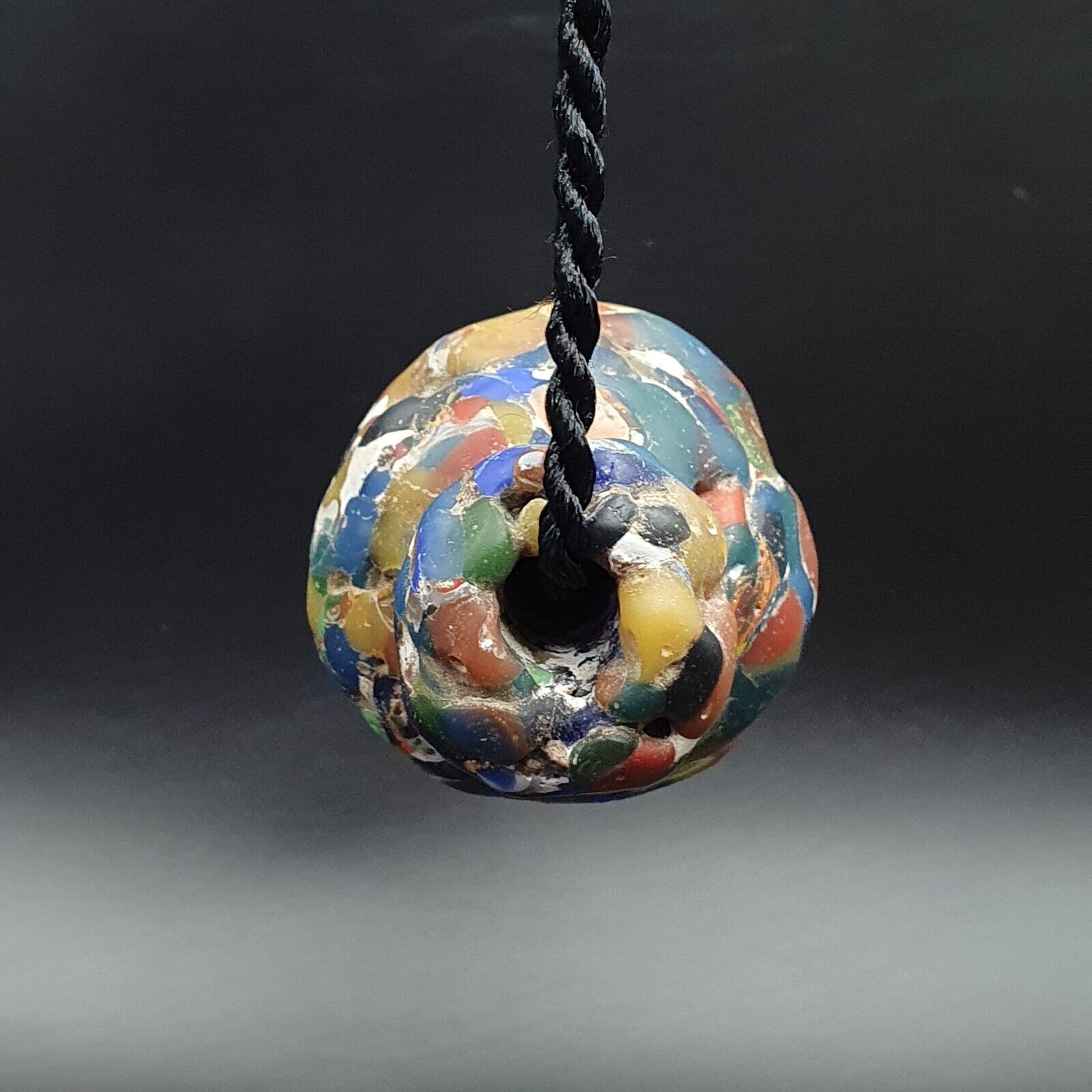 Large Ancient Mosaic Glass Gabri Bead with Decorative Motifs 65mm