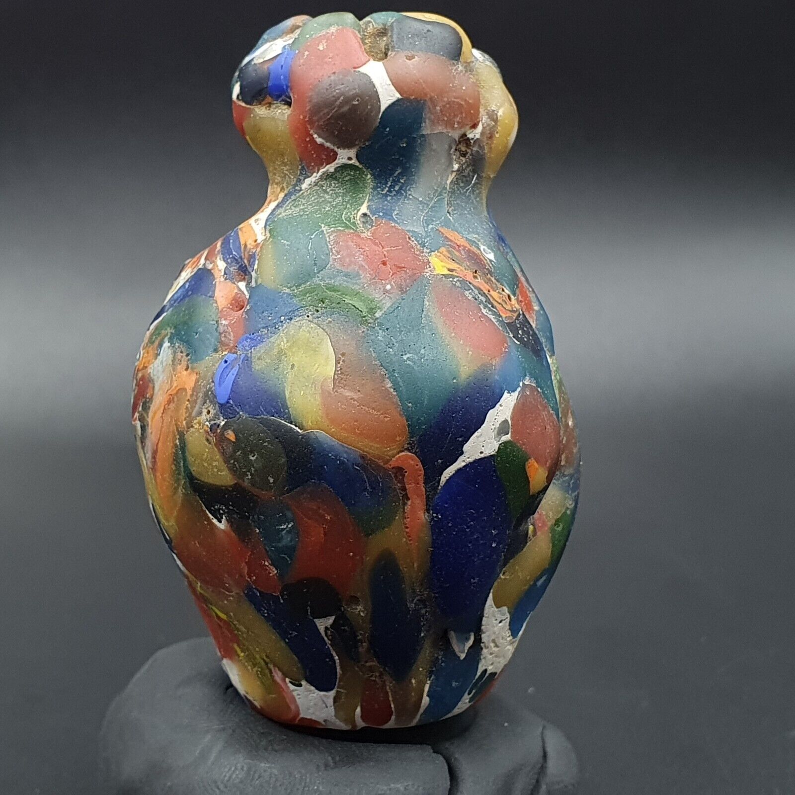 Large Ancient Mosaic Glass Gabri Bead with Decorative Motifs 65mm