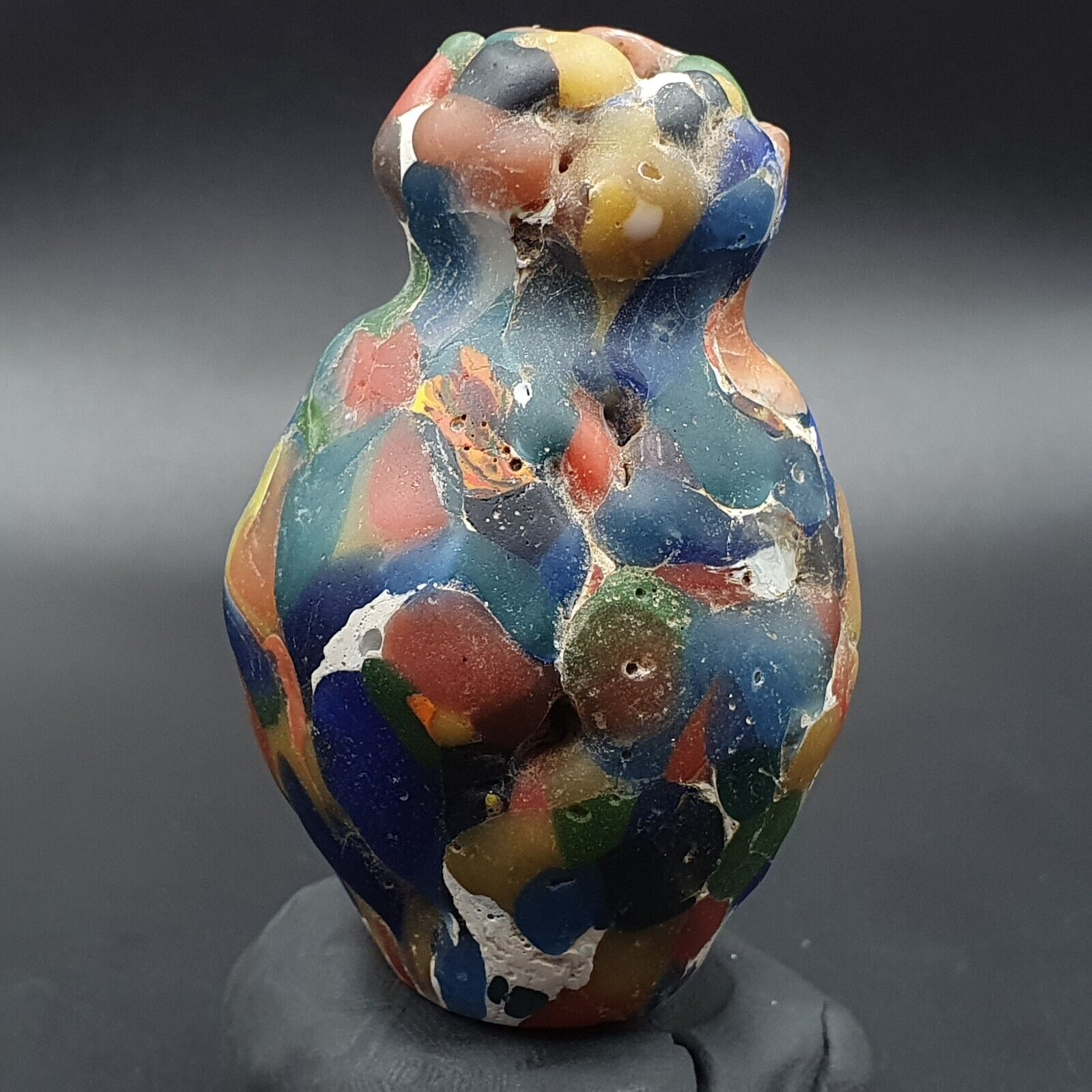 Large Ancient Mosaic Glass Gabri Bead with Decorative Motifs 65mm