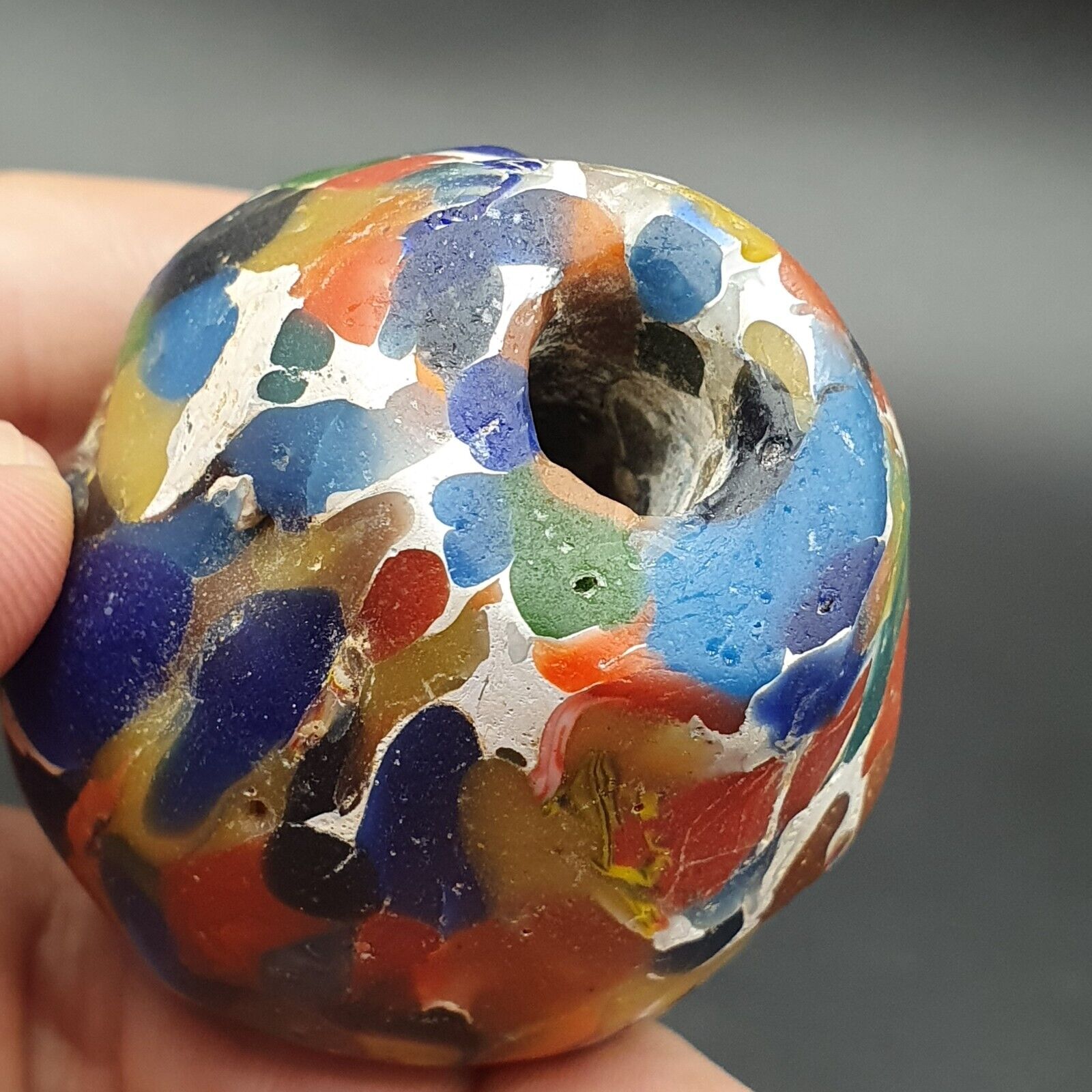 Large Ancient Mosaic Glass Gabri Bead with Decorative Motifs 65mm