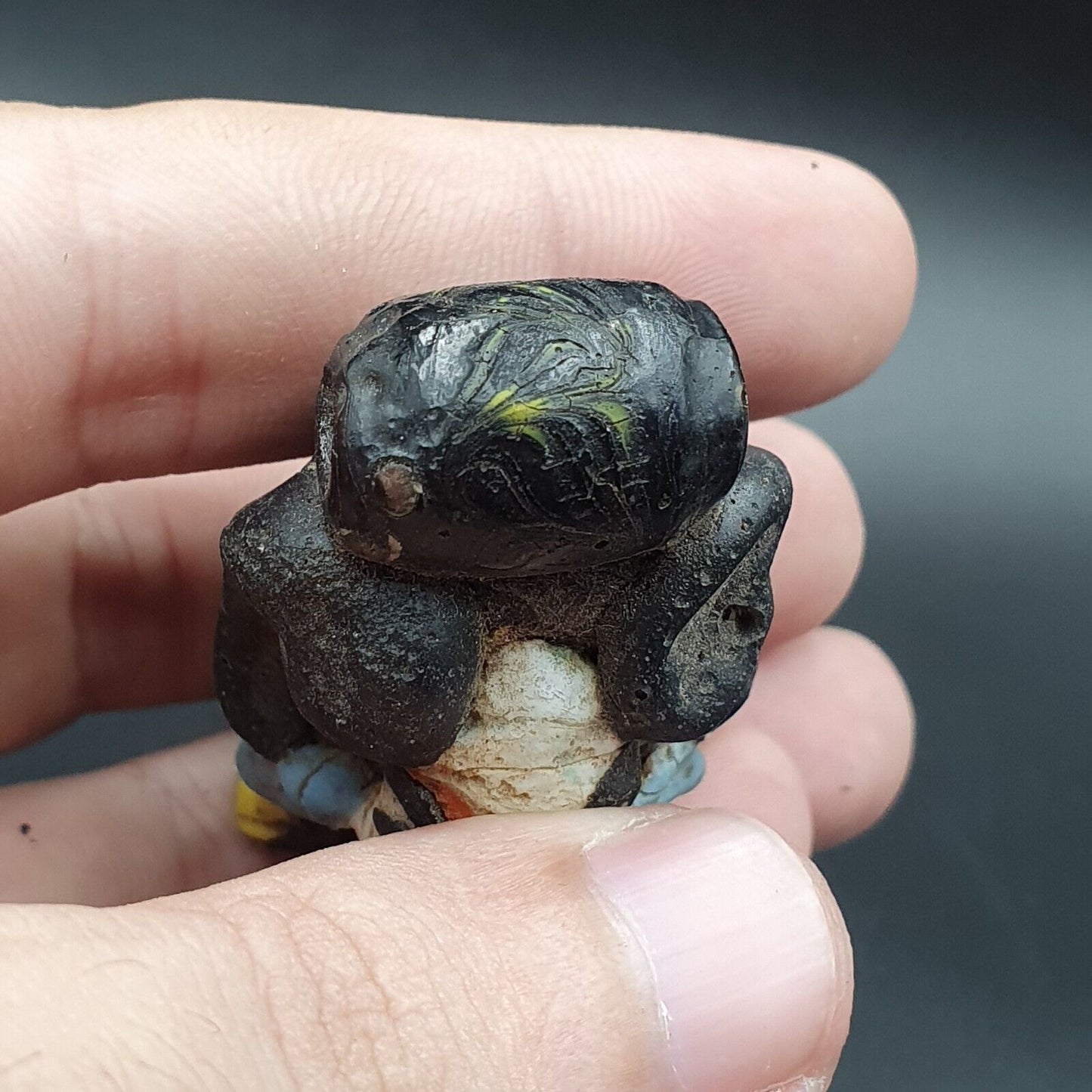 大型古代馬賽克玻璃動物羊頭珠吊墜