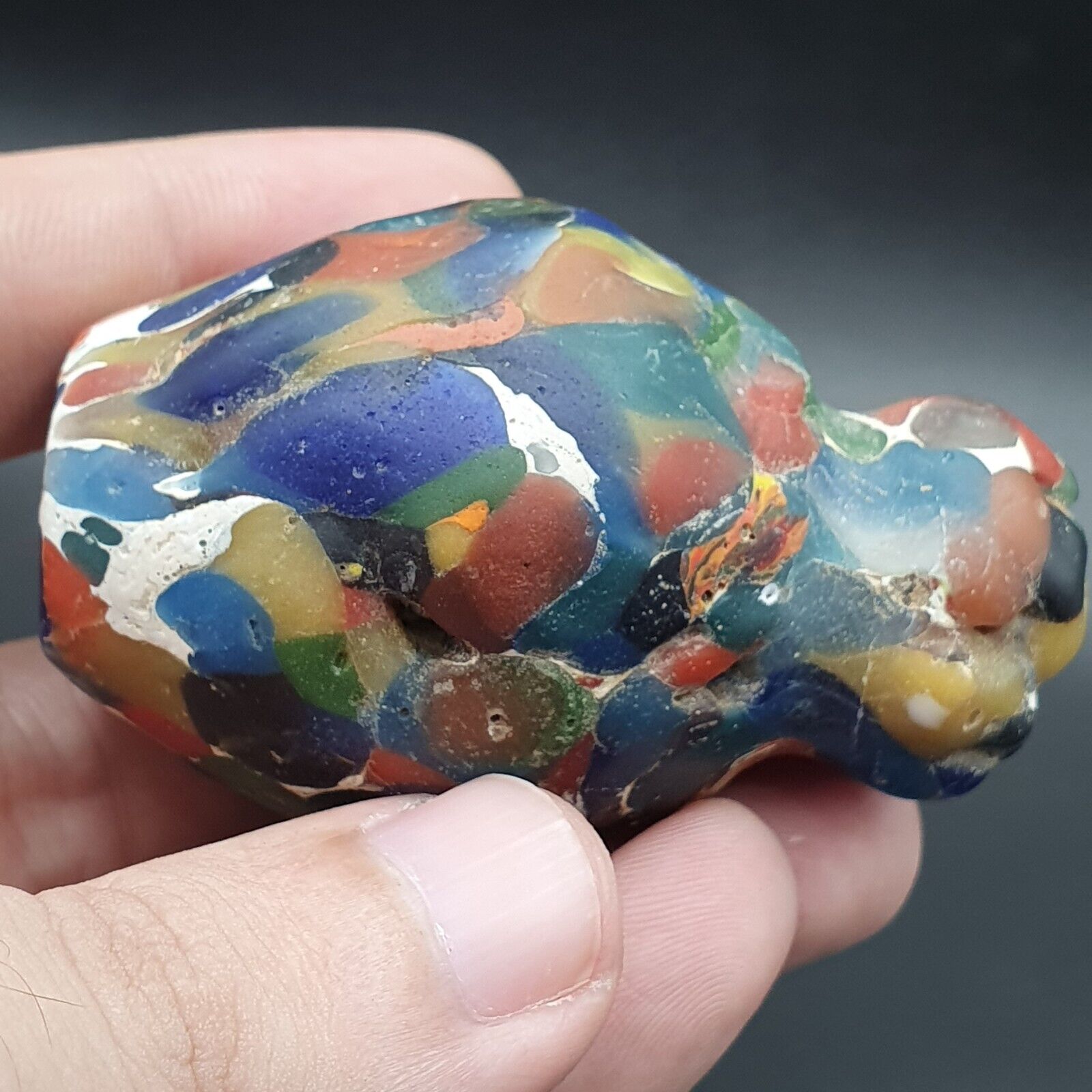 Large Ancient Mosaic Glass Gabri Bead with Decorative Motifs 65mm