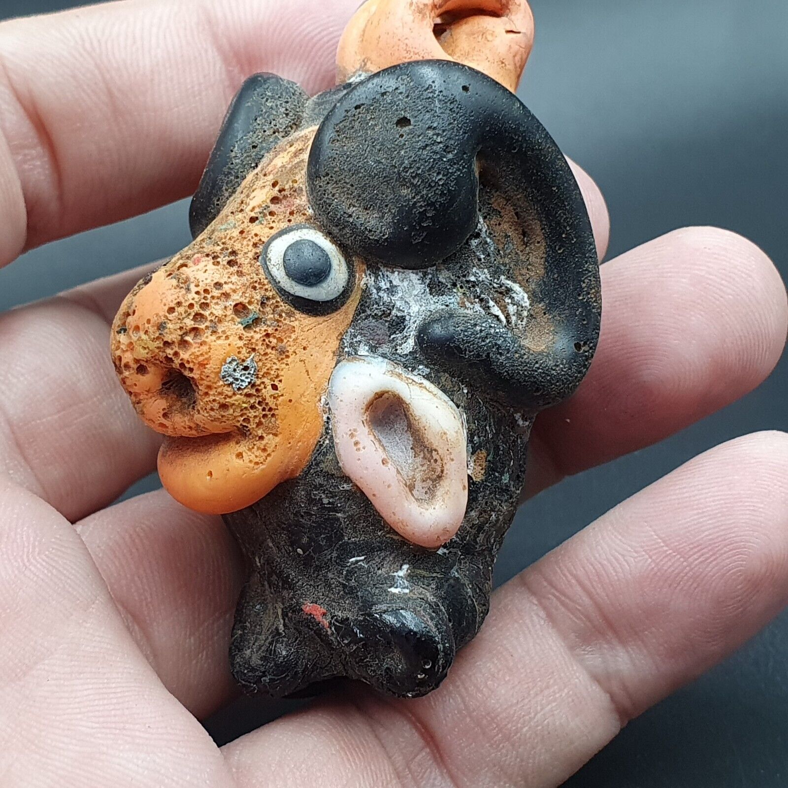Large Ancient Mosaic Glass Sheep head Bead pendant