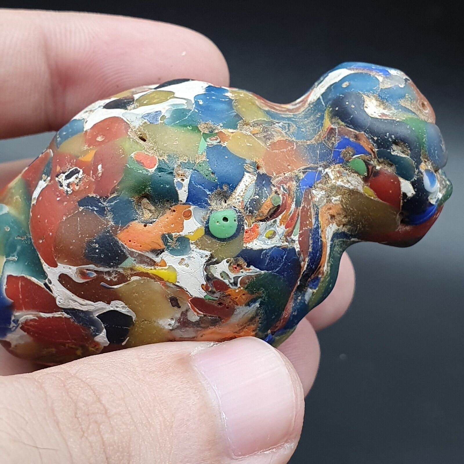 Large Ancient Mosaic Glass Gabri Bead with Decorative Motifs 65mm