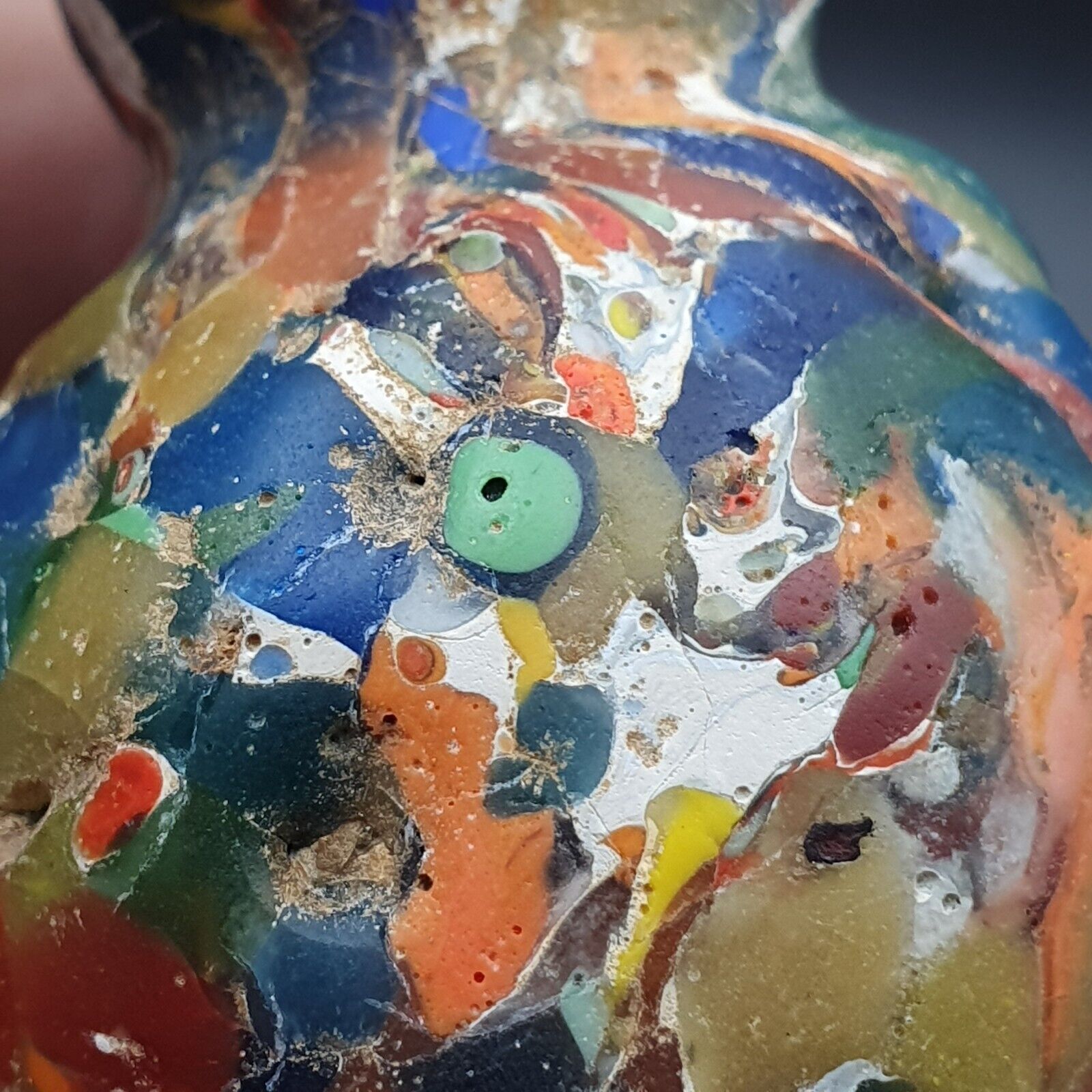 Large Ancient Mosaic Glass Gabri Bead with Decorative Motifs 65mm