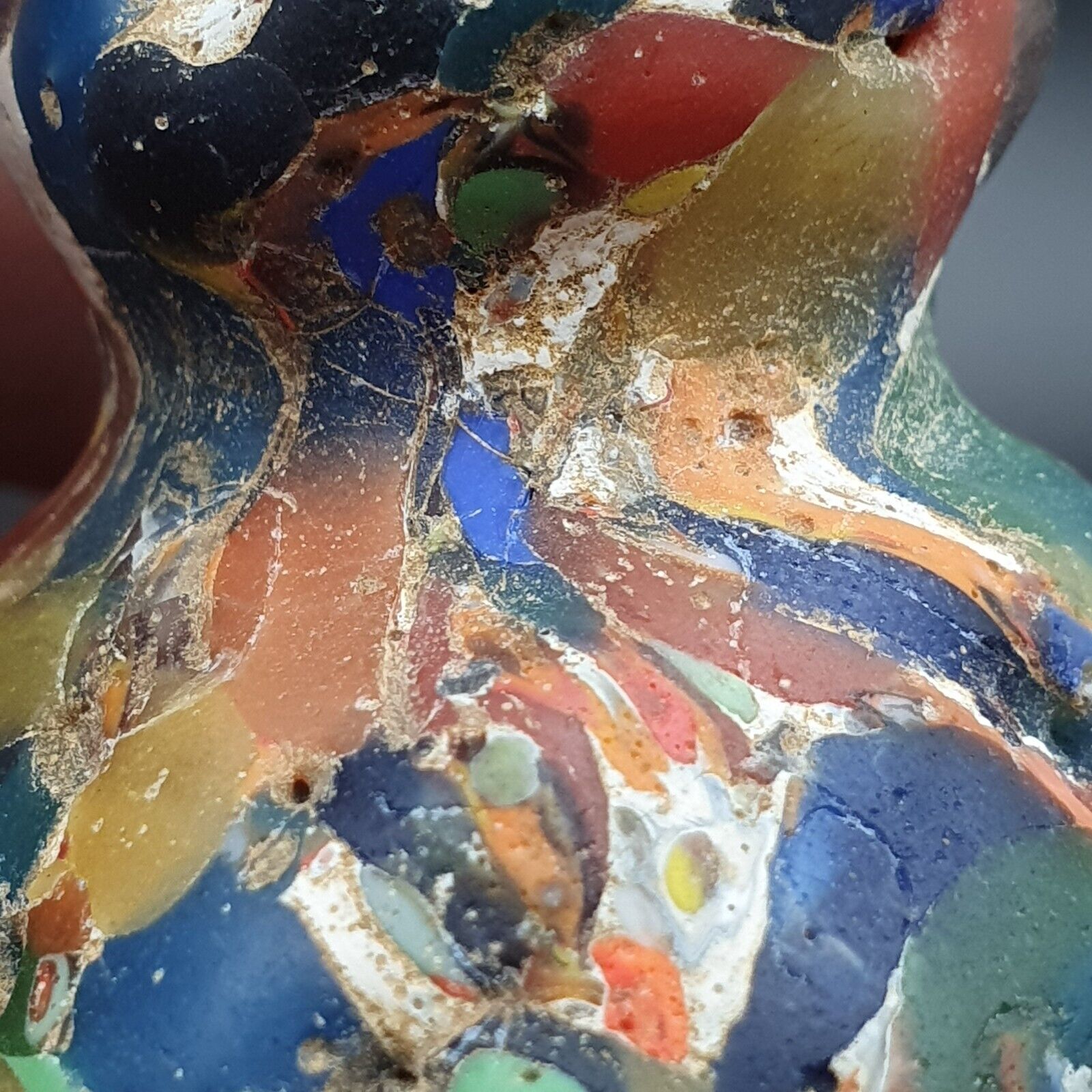 Large Ancient Mosaic Glass Gabri Bead with Decorative Motifs 65mm