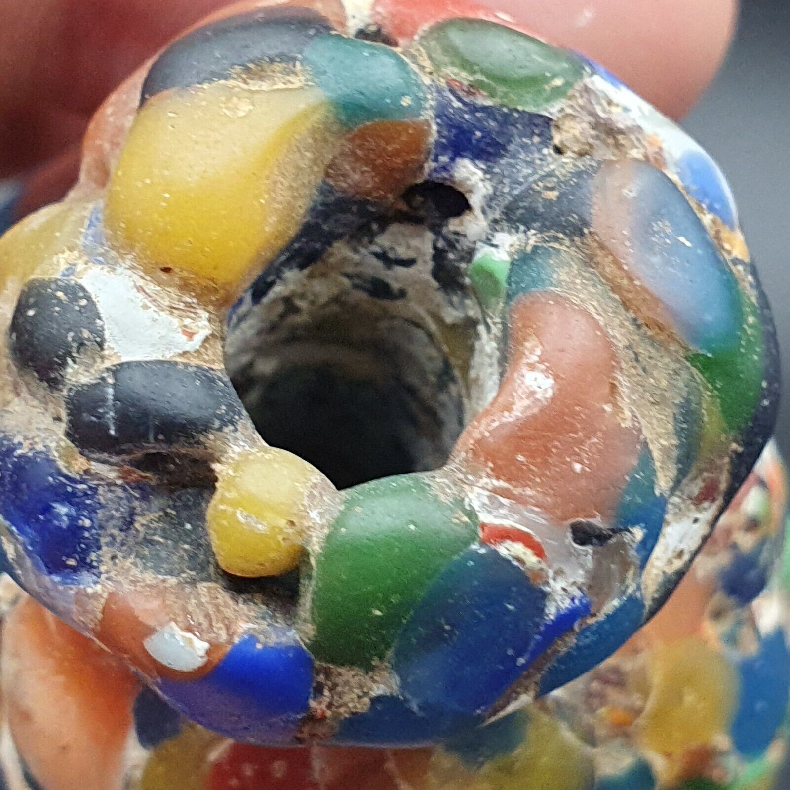 Large Ancient Mosaic Glass Gabri Bead with Decorative Motifs 65mm