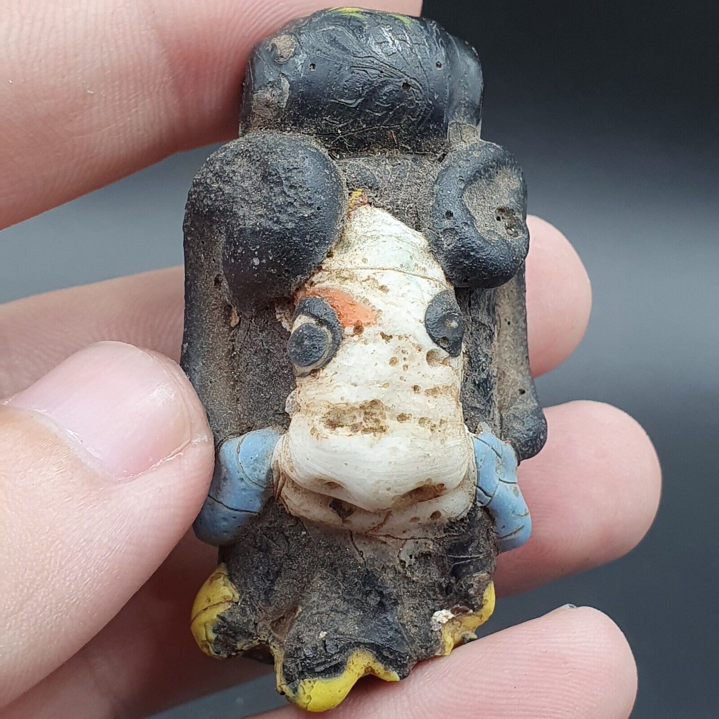 大型古代馬賽克玻璃動物羊頭珠吊墜