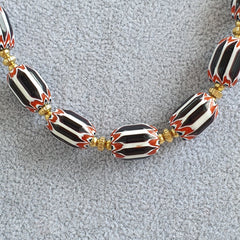 Vintage beads Old trade Black and White Chevrons Beads Necklace