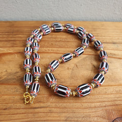 Vintage beads Old trade Black and White Chevrons Beads Necklace