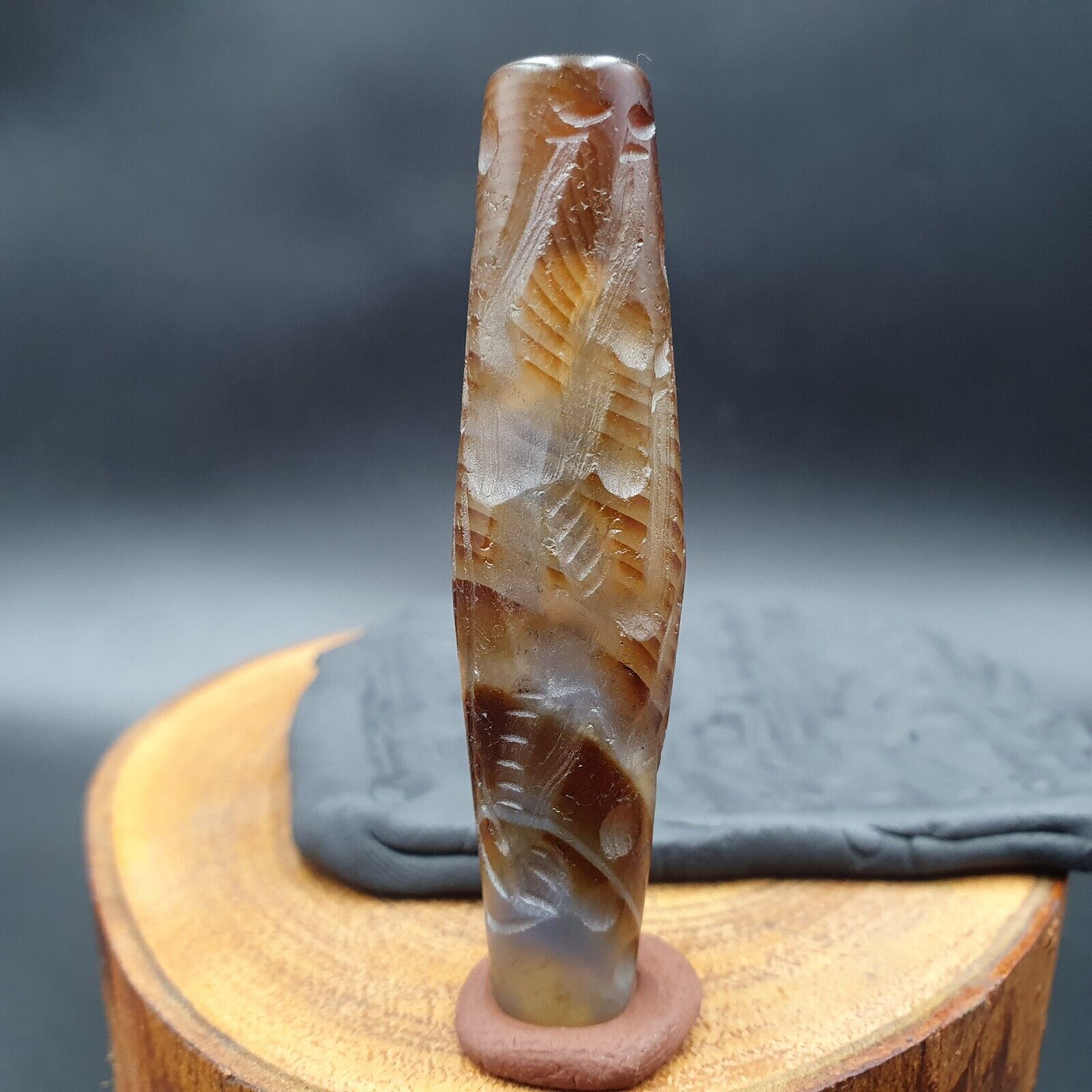 Rare Animals Antique Ancient Indo Tibetan Carving Agate Bead Amulet