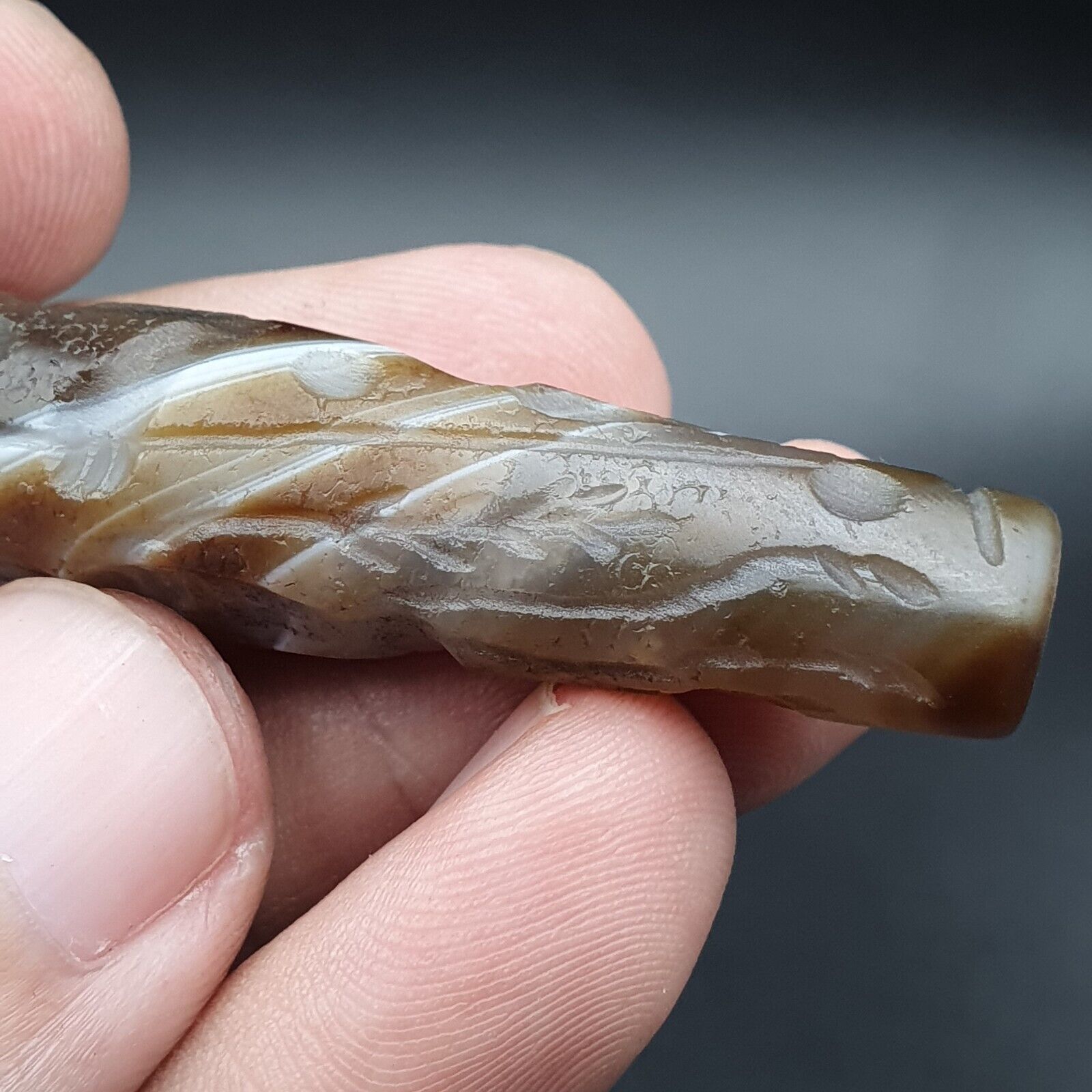 Hunting Hunt Antique Ancient Indo Tibetan Carving Agate Eyes stone Bead Amulet