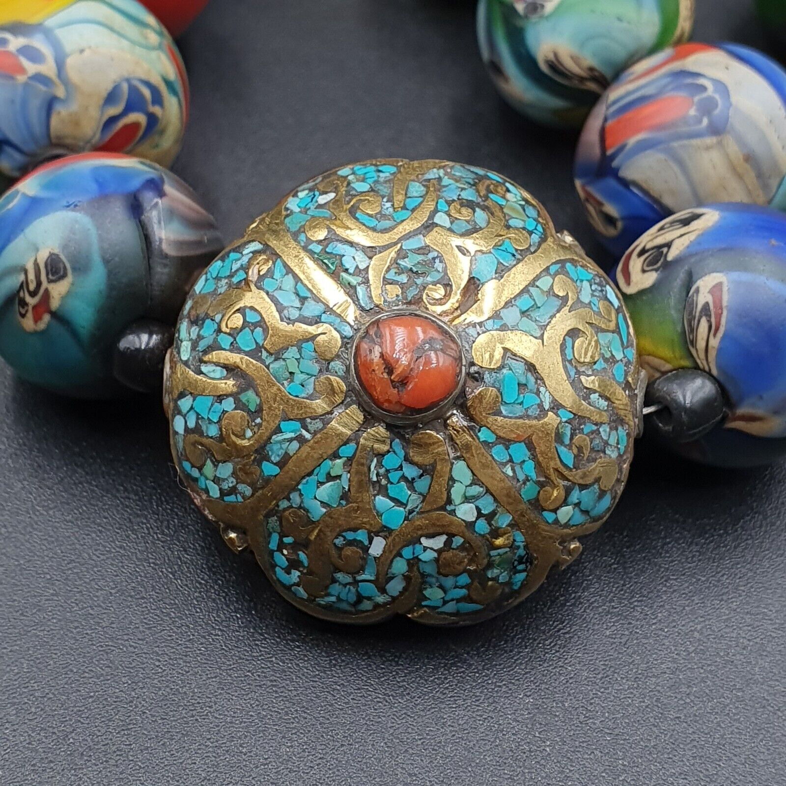 Beautiful Old Tibetan Trade Jewelry With Coral & Turquoise Necklace